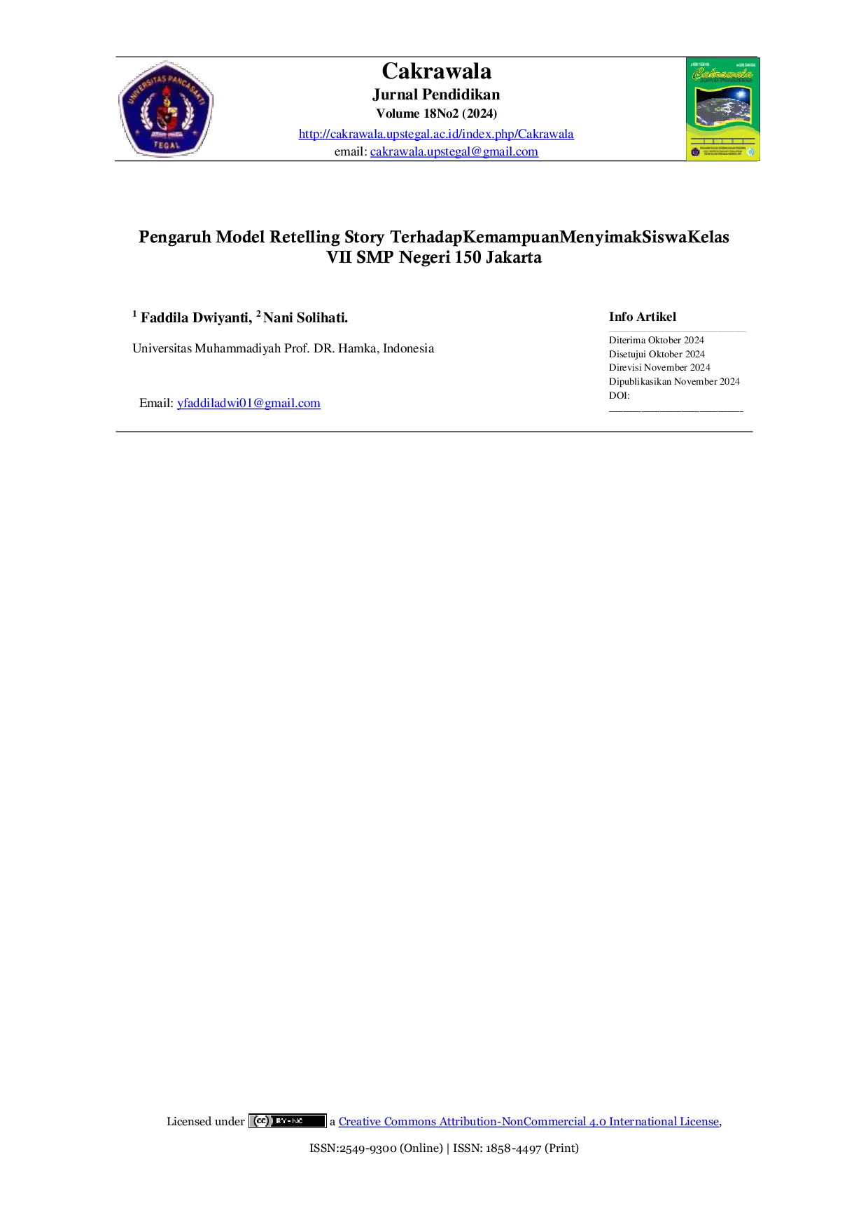 JURIS Pengaruh Model Retelling Story Terhadap Kemampuan Menyimak Siswa Kelas VII SMP Negeri 150 Jakarta