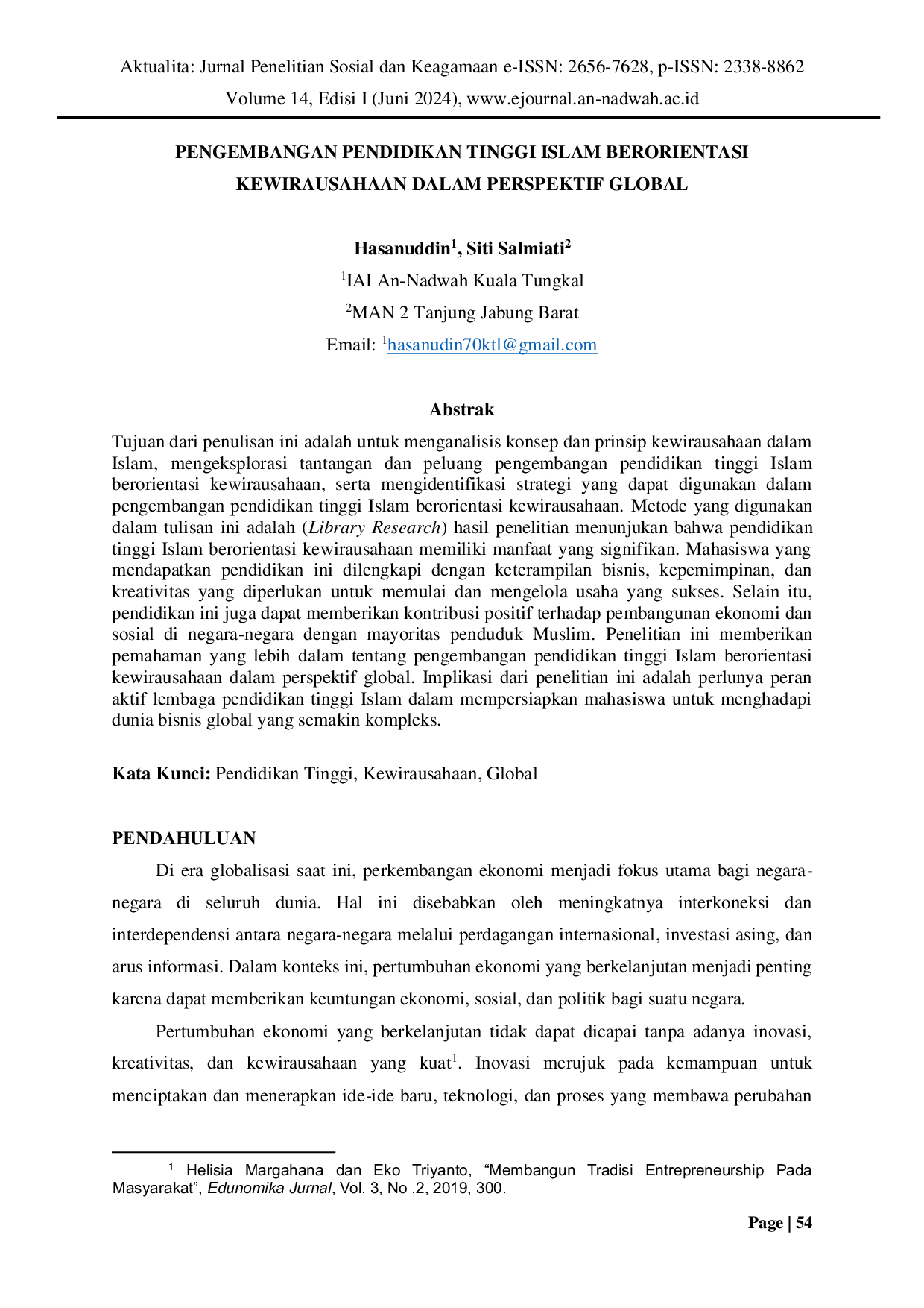 JURIS Pengembangan Pendidikan Tinggi Islam Berorientasi Kewirausahaan Dalam Perspektif Global