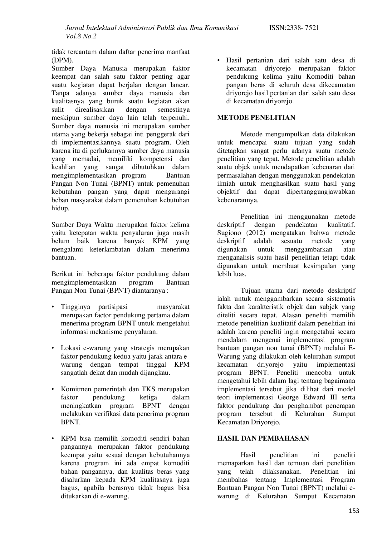 JURIS Implementasi Program Bantuan Pangan Non Tunai BPNT Melalui E Warung di Kelurahan Sumput Kecamatan Driyorejo