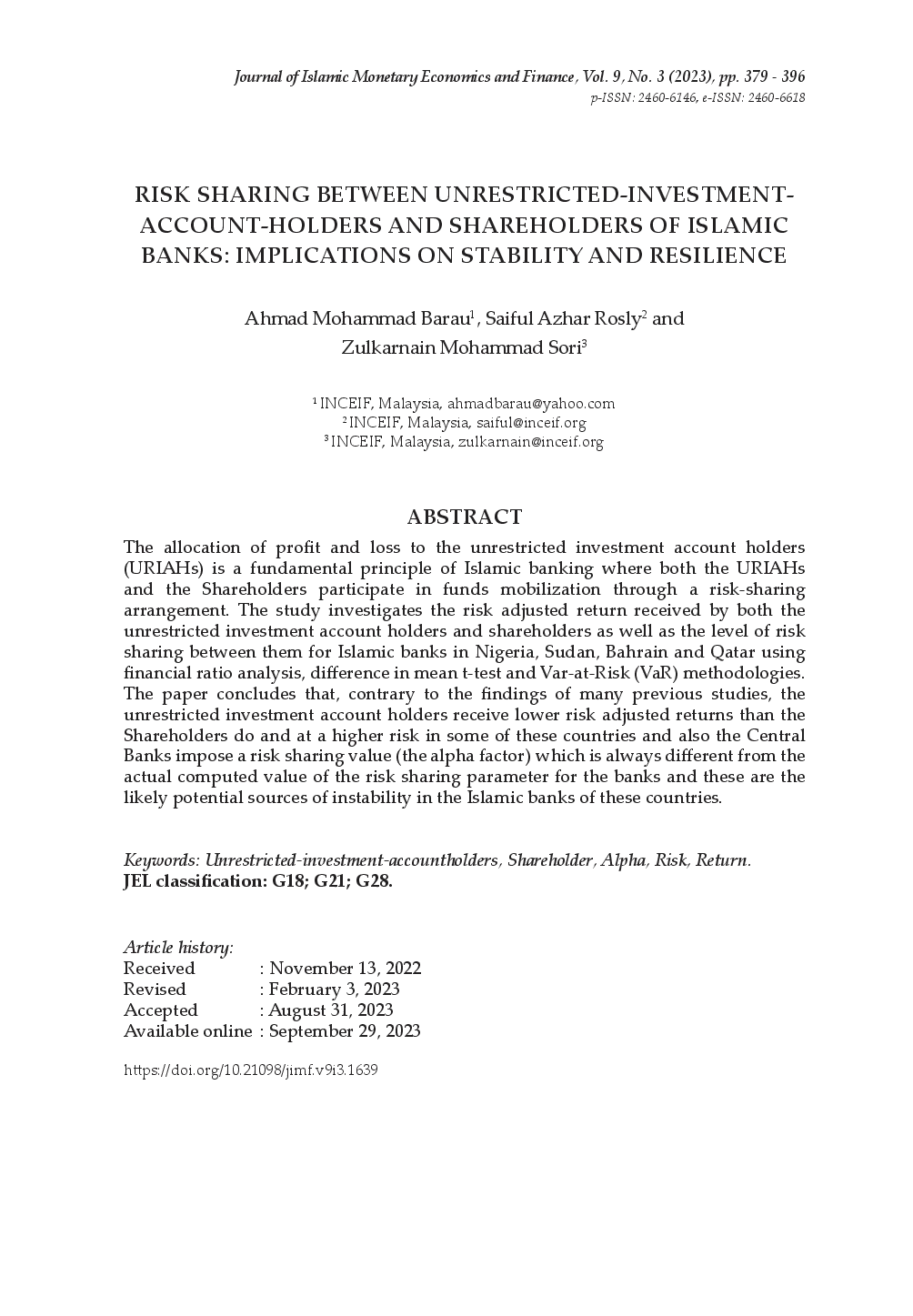 juris Risk Sharing Between Unrestricted Investment Account Holders and Shareholders of Islamic Banks Implications on Stability and Resilience