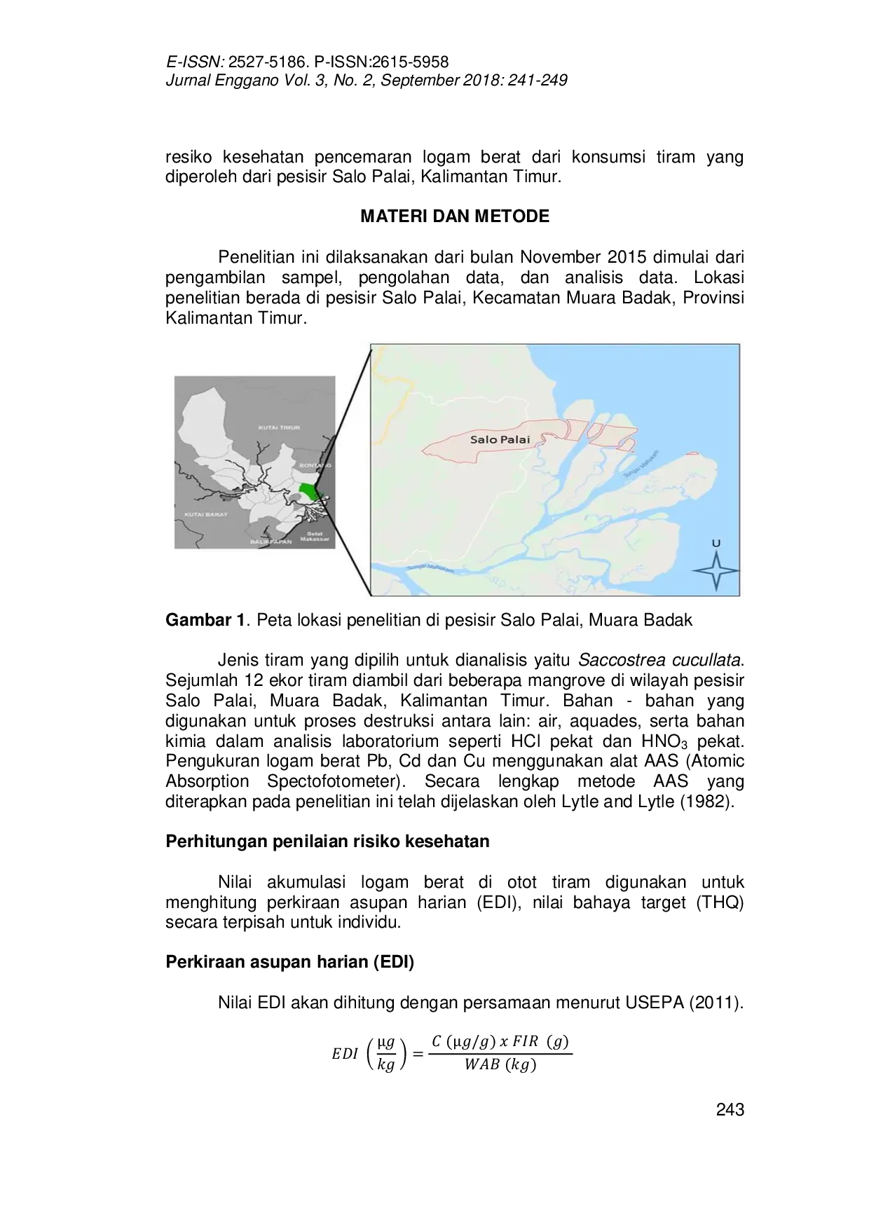 JURIS ANALISIS RESIKO KESEHATAN PENCEMARAN LOGAM BERAT PADA TIRAM Saccostrea cucullata DI PESISIR SALO PALAI PROPINSI KALIMANTAN TIMUR