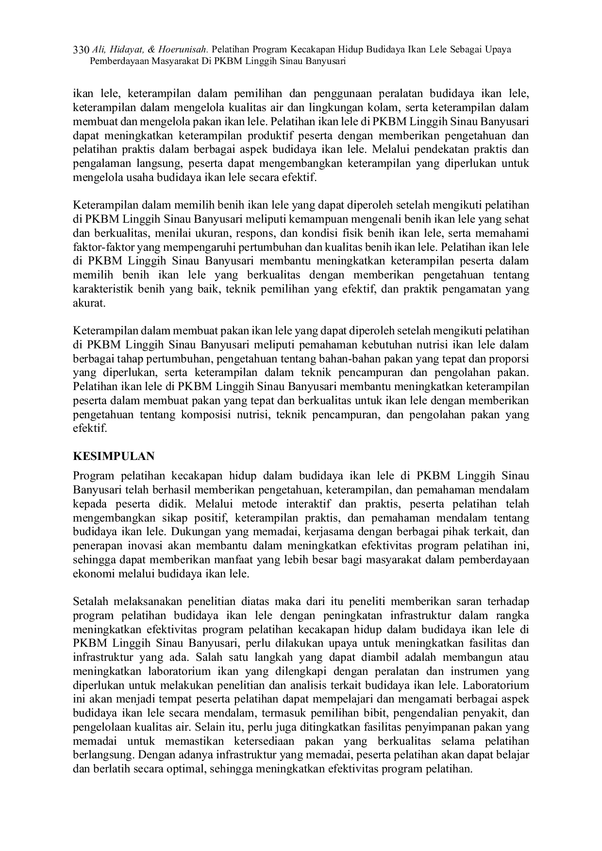 JURIS Pelatihan Program Kecakapan Hidup Budidaya Ikan Lele Sebagai Upaya Pemberdayaan Masyarakat di PKBM Linggih Sinau Banyusari