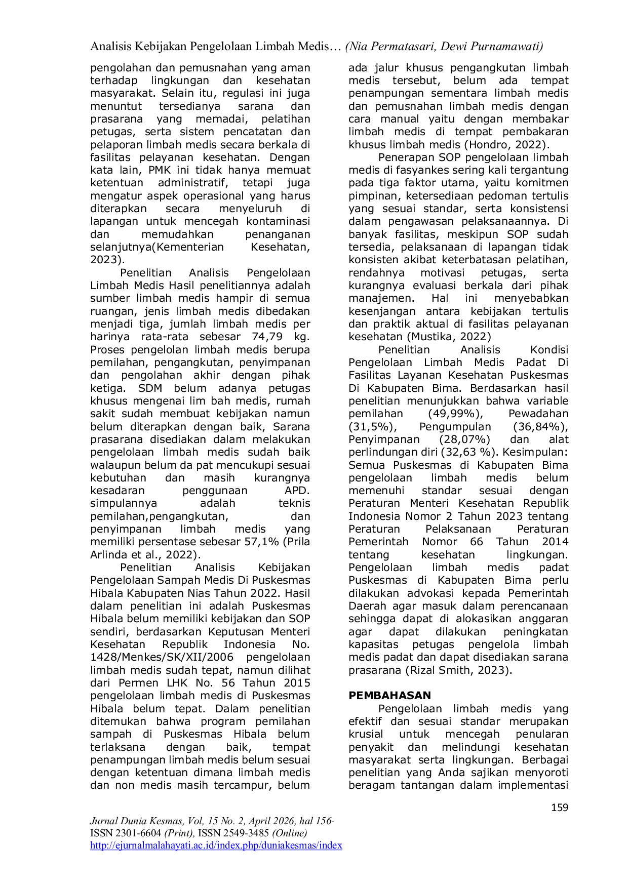 JURIS Analisis Kebijakan Pengelolaan Limbah Medis Literatur Review