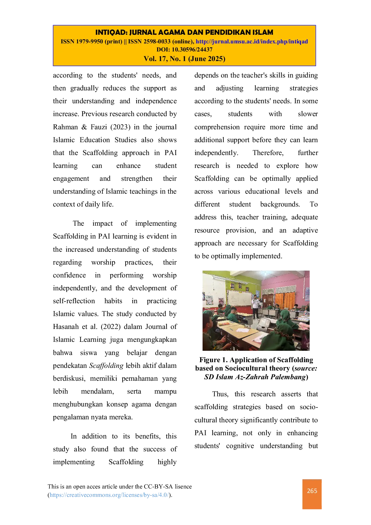 JURIS The Application of Scaffolding in PAI Learning Based on Socio Cultural Theory