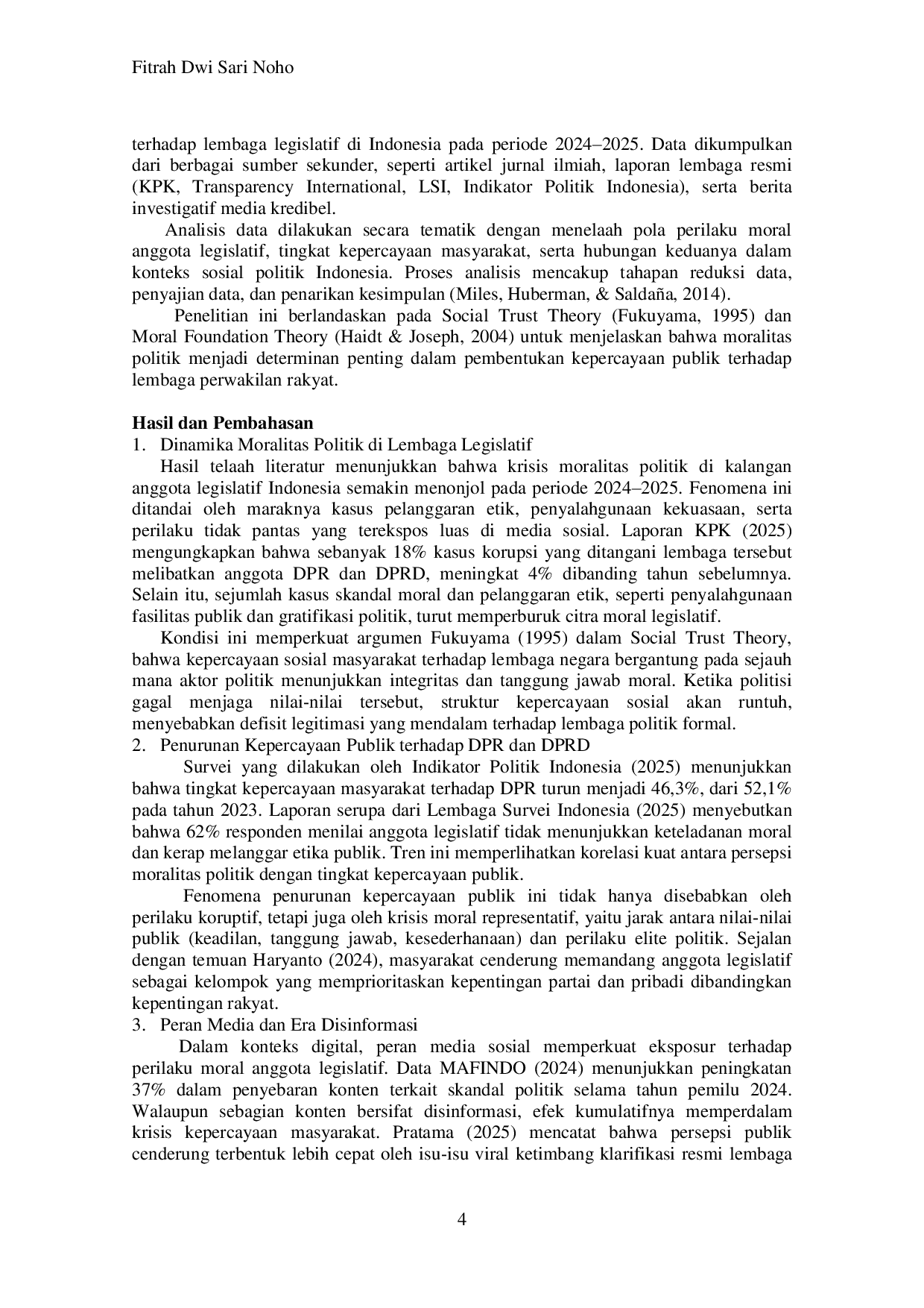 JURIS Moralitas Politik Dan Krisis Kepercayaan Publik Terhadap Lembaga Legislatif Di Indonesia Pasca Pemilu 2024