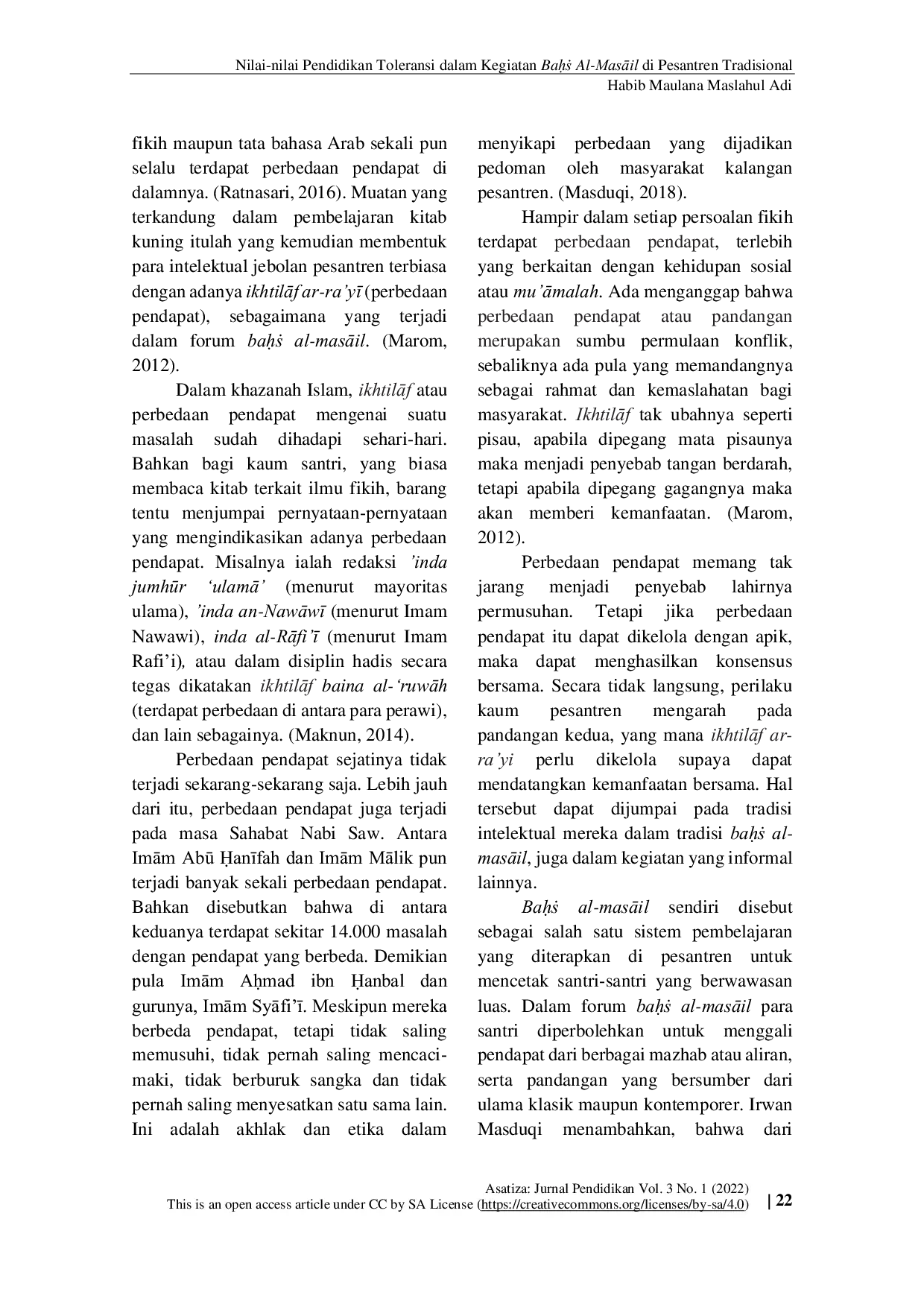 JURIS Nilai nilai Pendidikan Toleransi dalam Kegiatan Bahs Al MasAil di Pesantren Tradisional