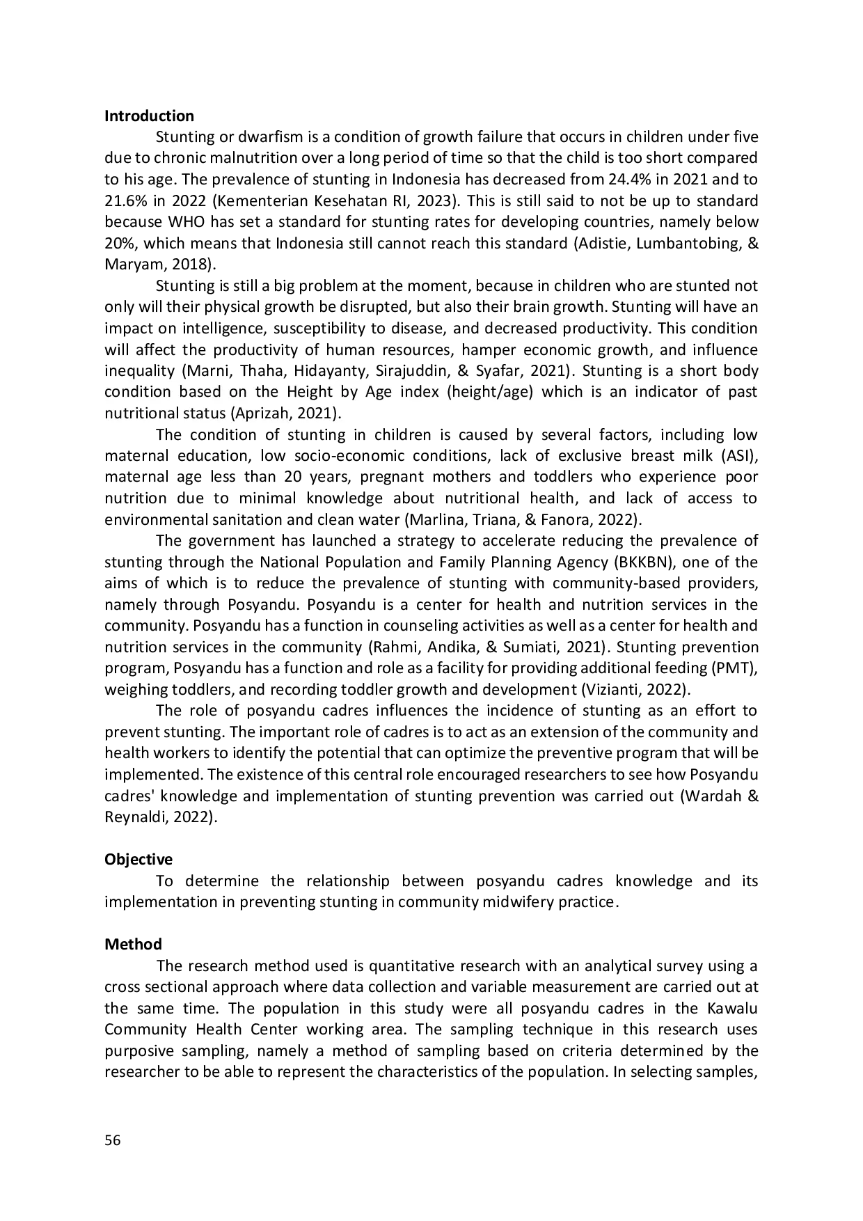 JURIS The Relationship between the Knowledge of Posyandu Cadres and the Implementation of Stunting Prevention in Community Midwifery Practices