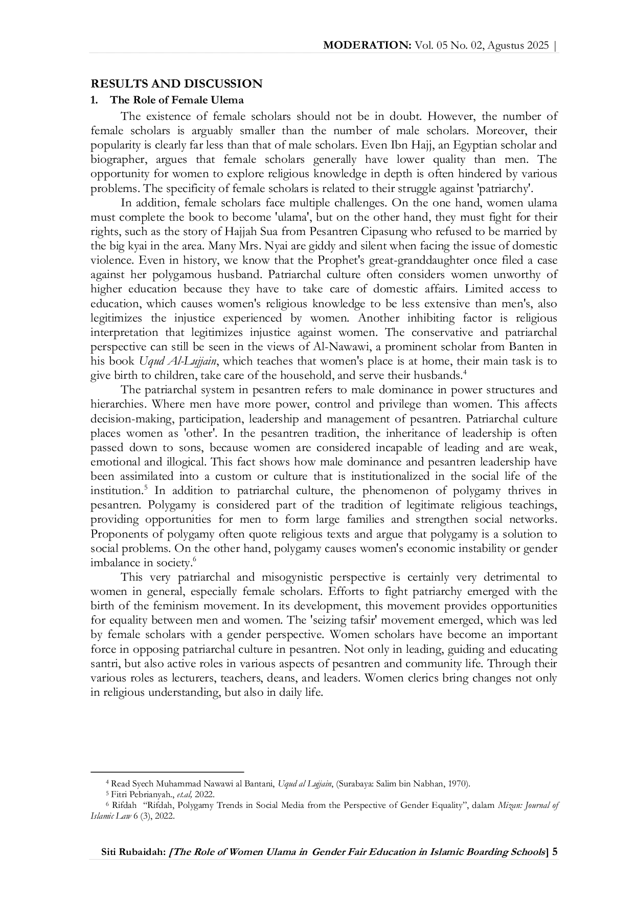 JURIS The Role of Women Ulama in Gender Fair Education in Islamic Boarding Schools