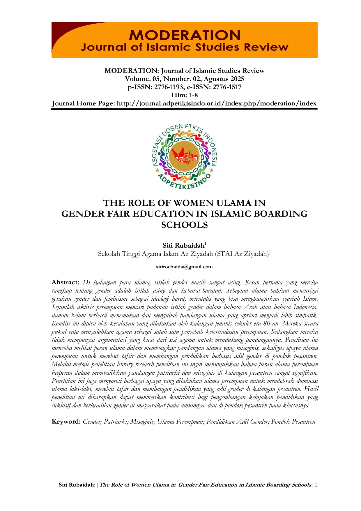 JURIS The Role of Women Ulama in Gender Fair Education in Islamic Boarding Schools