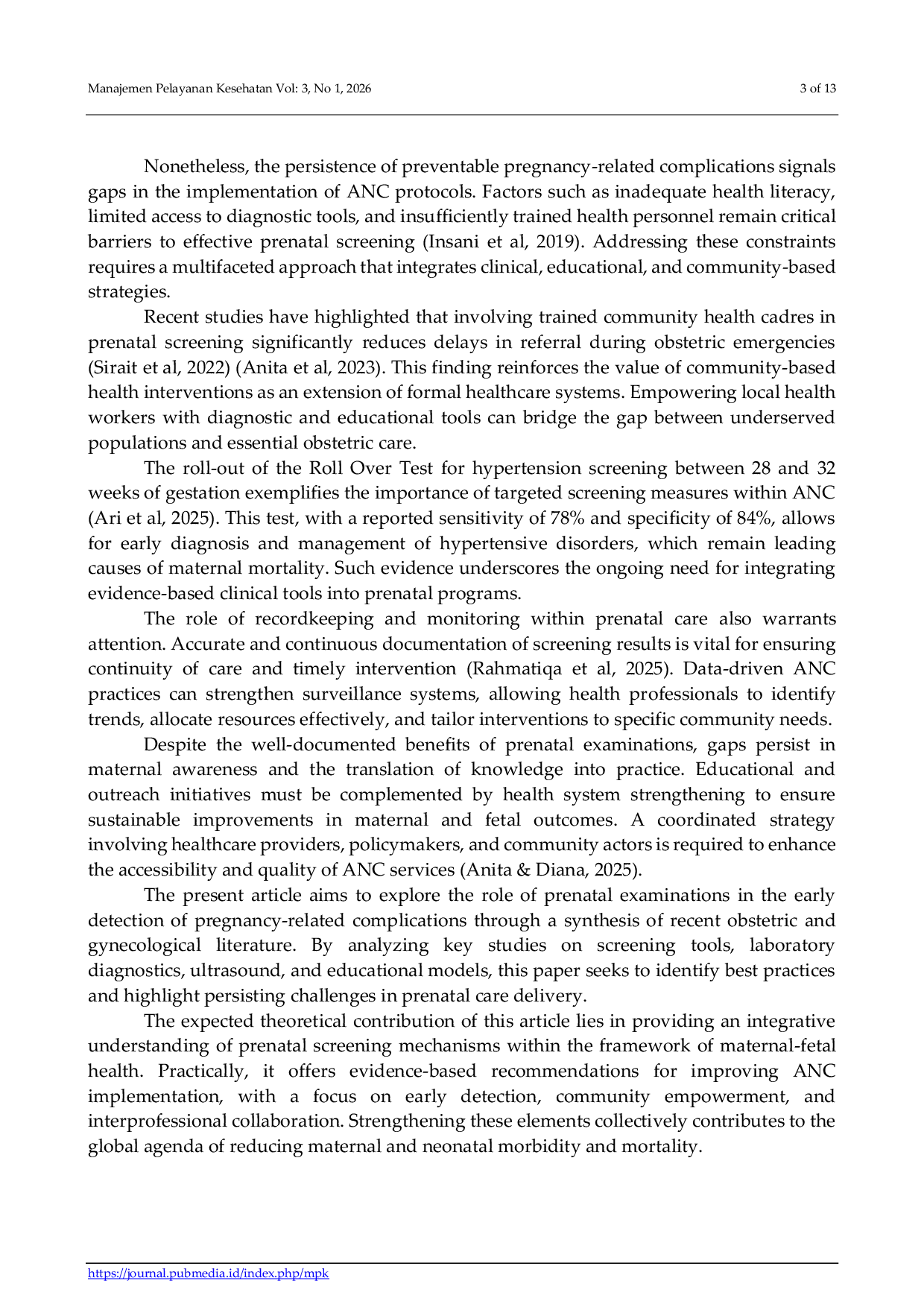 JURIS The Role of Prenatal Screening in Early Detection of Pregnancy Problems According to Obstetrics and Gynecology Literature