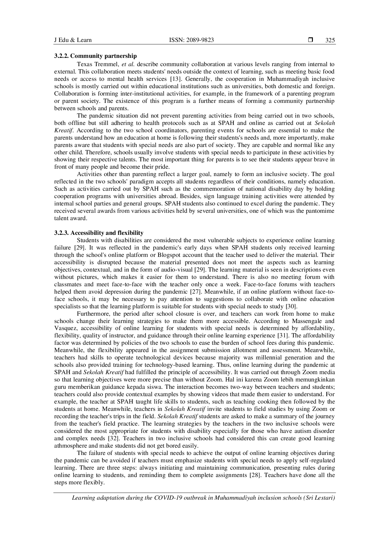 juris Learning adaptation during the COVID 19 pandemic in Muhammadiyah inclusion schools