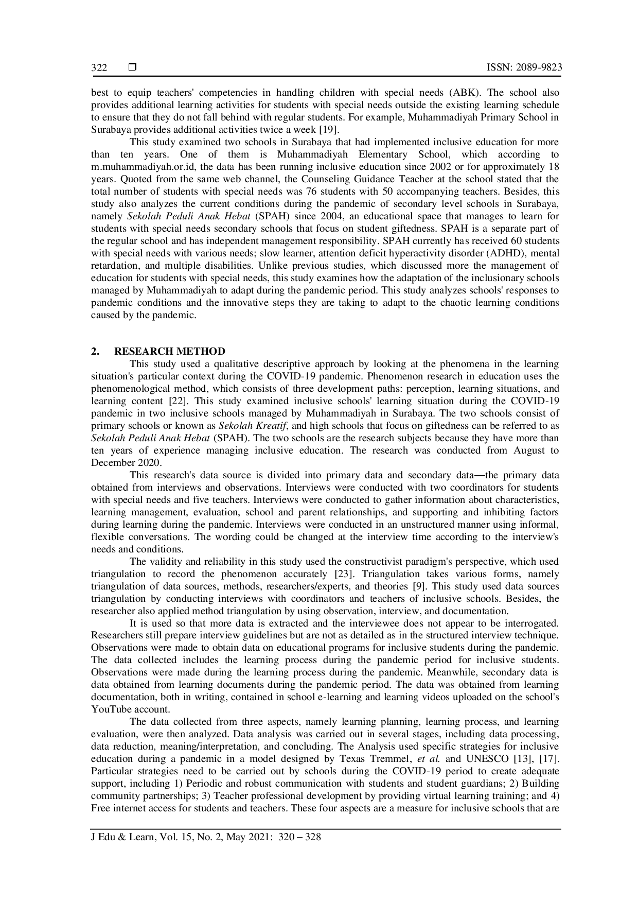 juris Learning adaptation during the COVID 19 pandemic in Muhammadiyah inclusion schools