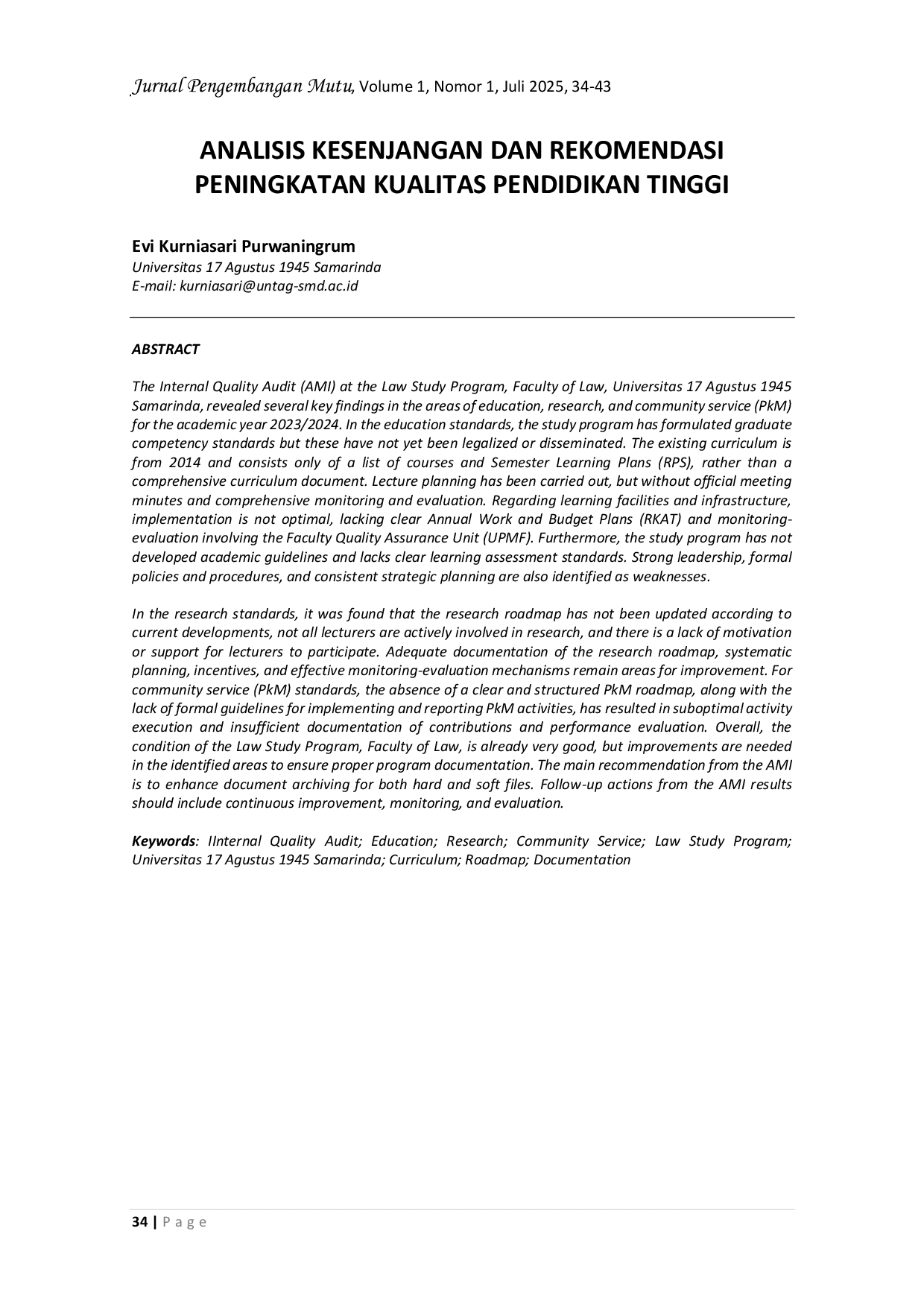 JURIS Analisis Kesenjangan dan Rekomendasi Peningkatan Kualitas Pendidikan Tinggi