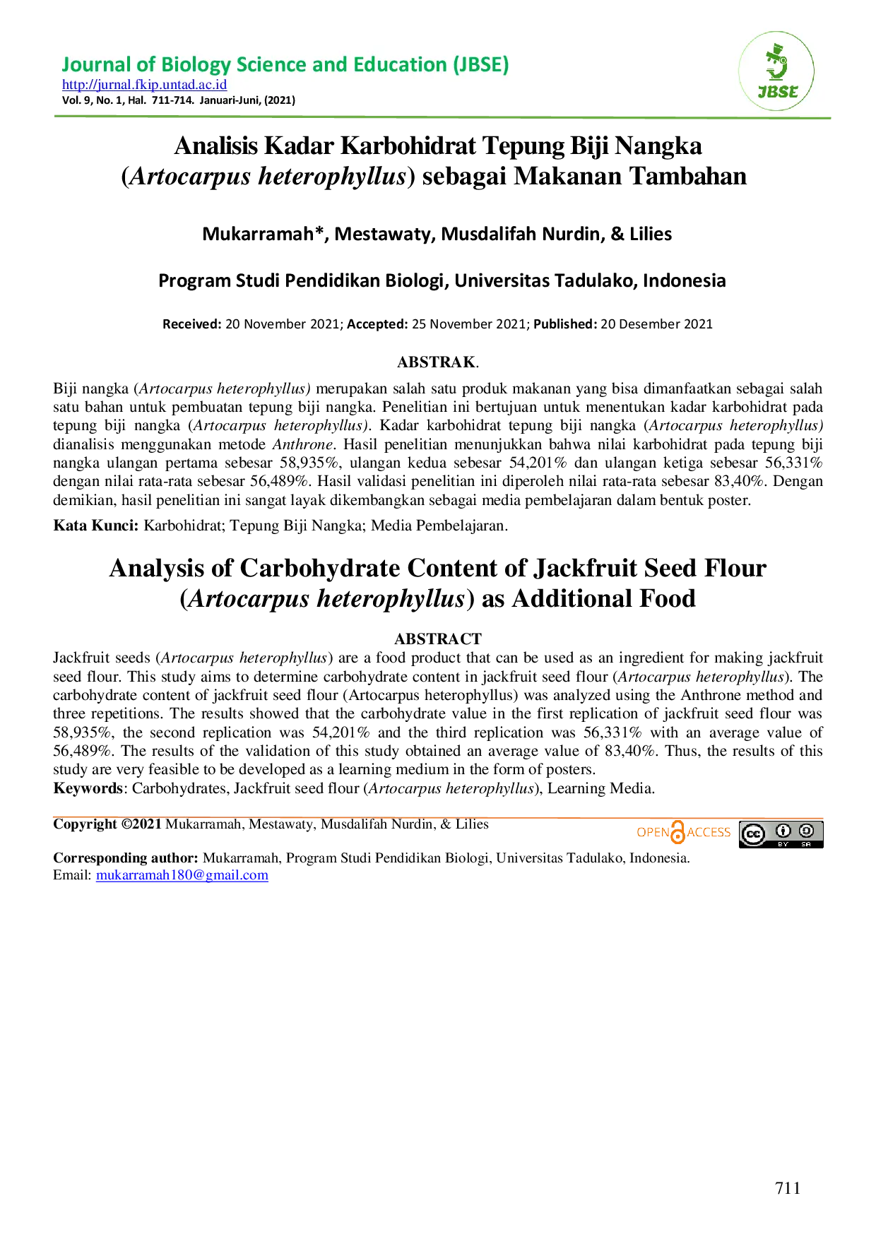 JURIS Analisis Kadar Karbohidrat Tepung Biji Nangka Artocarpus heterophyllus sebagai Makanan Tambahan