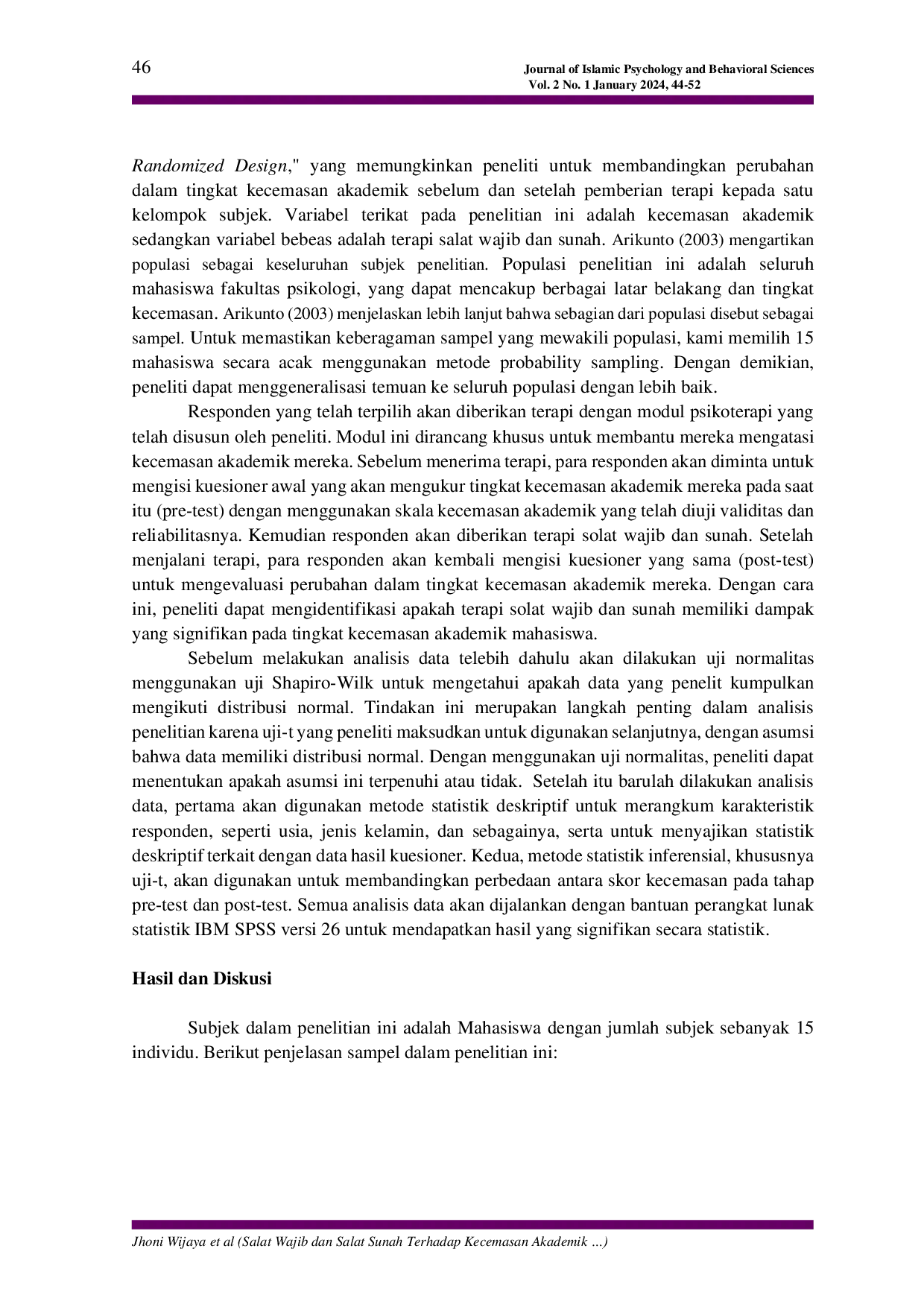 JURIS Salat Wajib dan Salat Sunah Terhadap Kecemasan Akademik Pada Mahasiswa