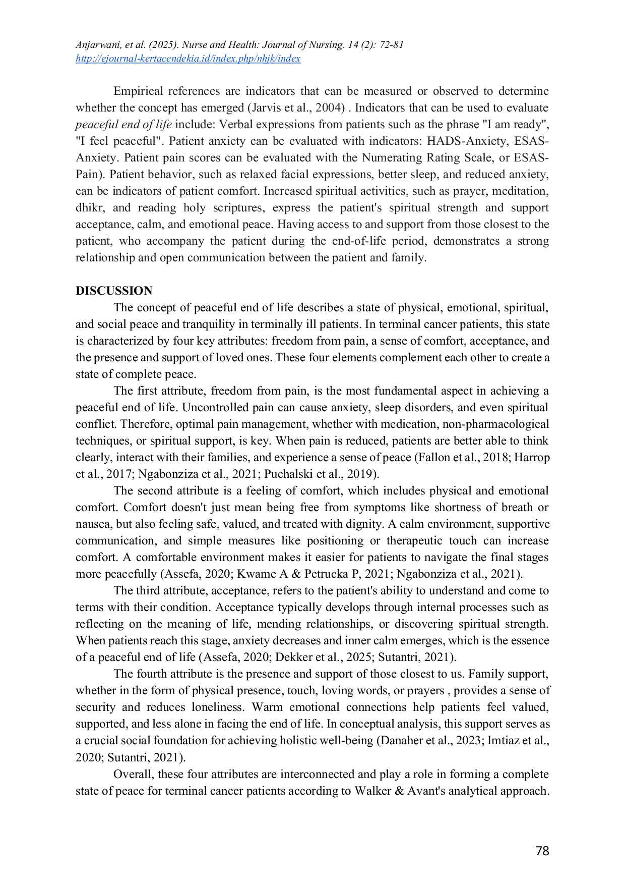 JURIS Peaceful End of Life in Late Stage Cancer Patients Concept Analysis by Walker and Avant