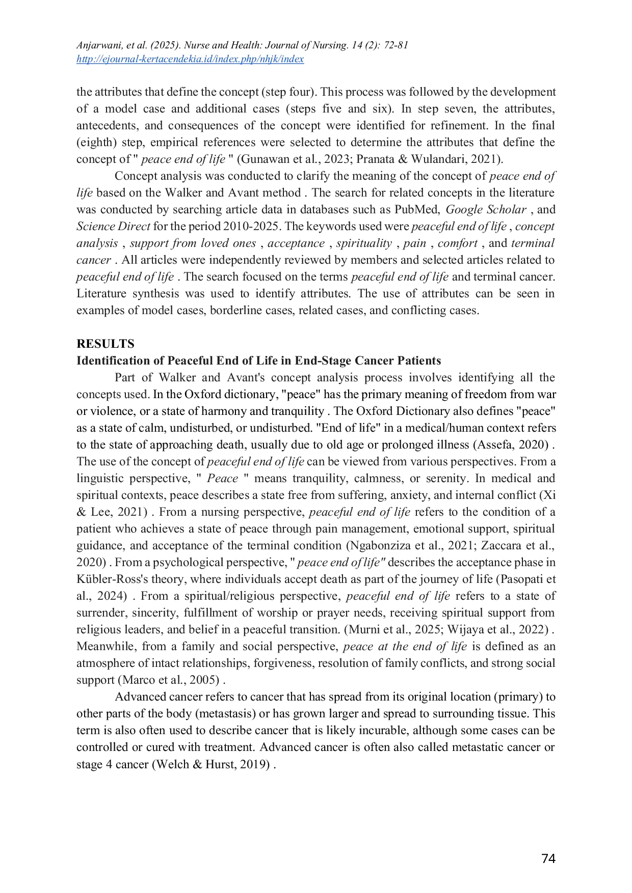 JURIS Peaceful End of Life in Late Stage Cancer Patients Concept Analysis by Walker and Avant