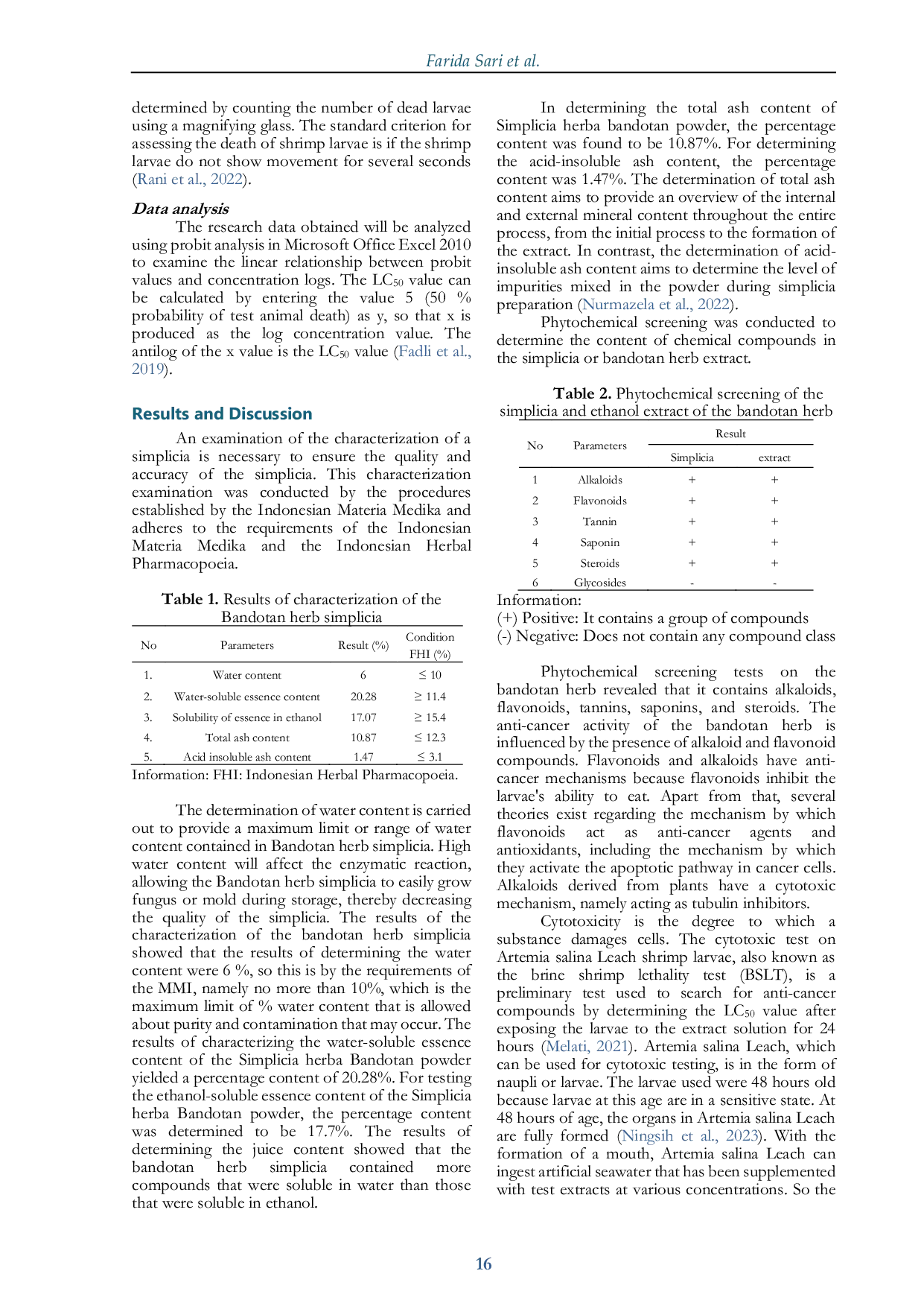 JURIS Cytotoxicity Test of Bandotan Herbal Ethanol Extract Ageratum Conyzoides L Using the Brine Shrimp Lethality Test BSLT Method