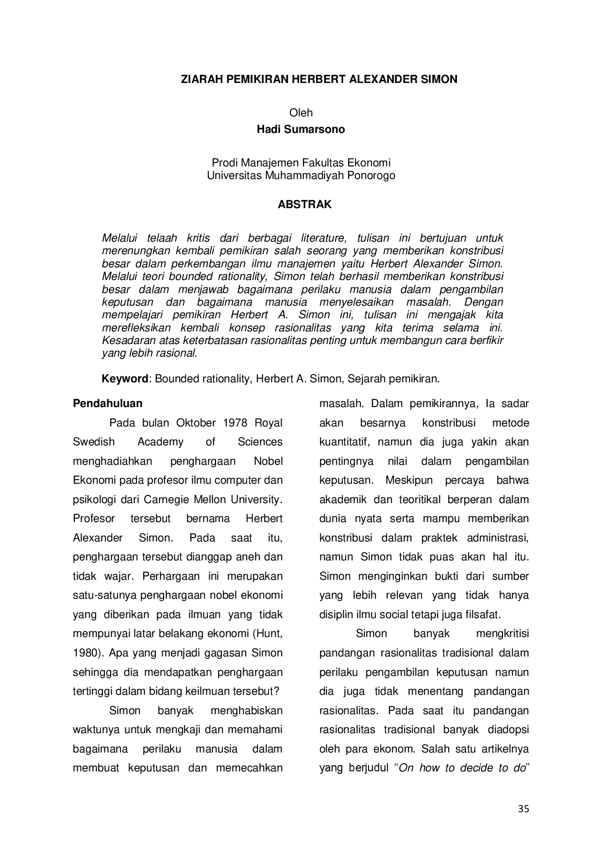 juris Ziarah Pemikiran Herbert Alexander Simon