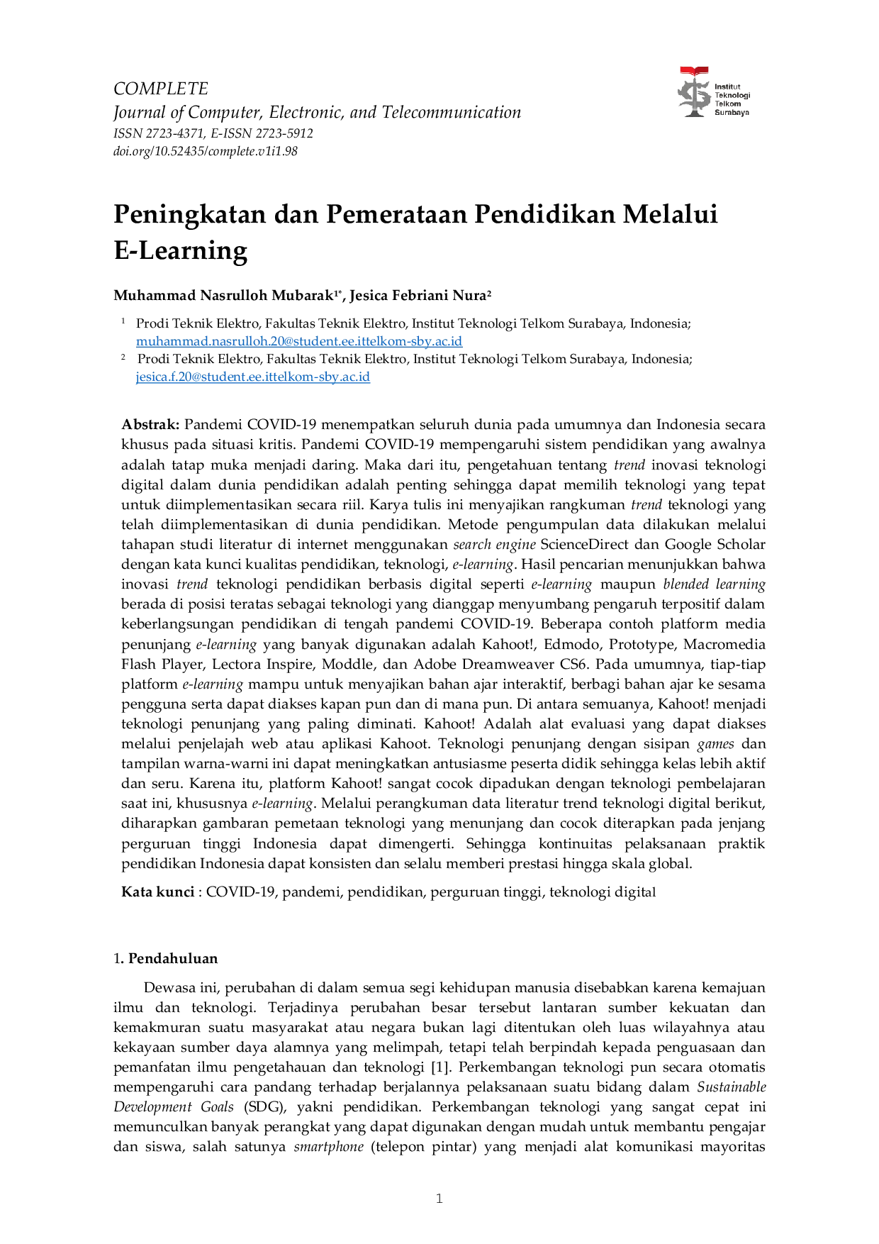 JURIS Peningkatan dan Pemerataan Pendidikan Melalui E Learning