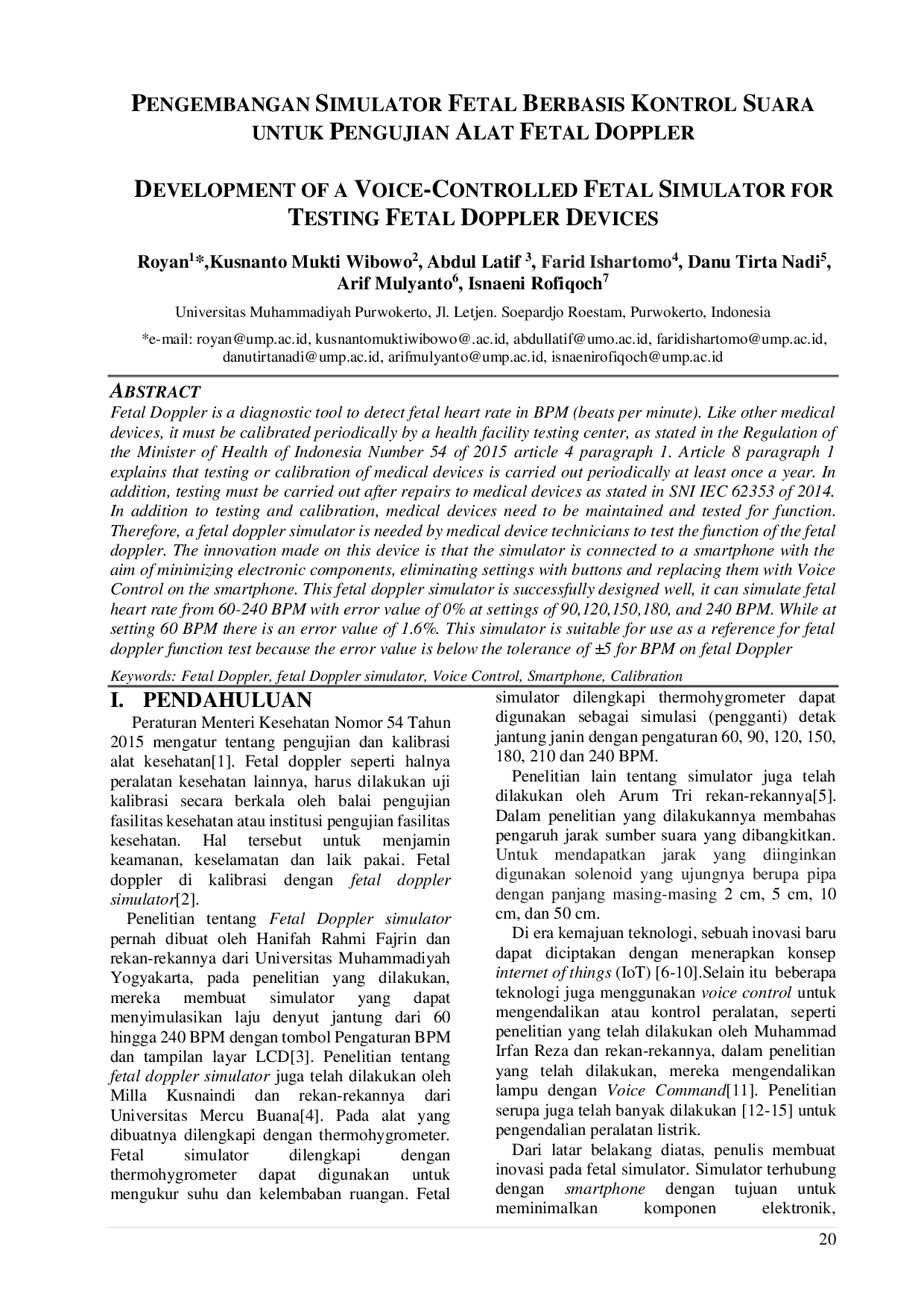 JURIS Pengembangan Simulator Fetal Berbasis Kontrol Suara Untuk Pengujian Alat Fetal Doppler