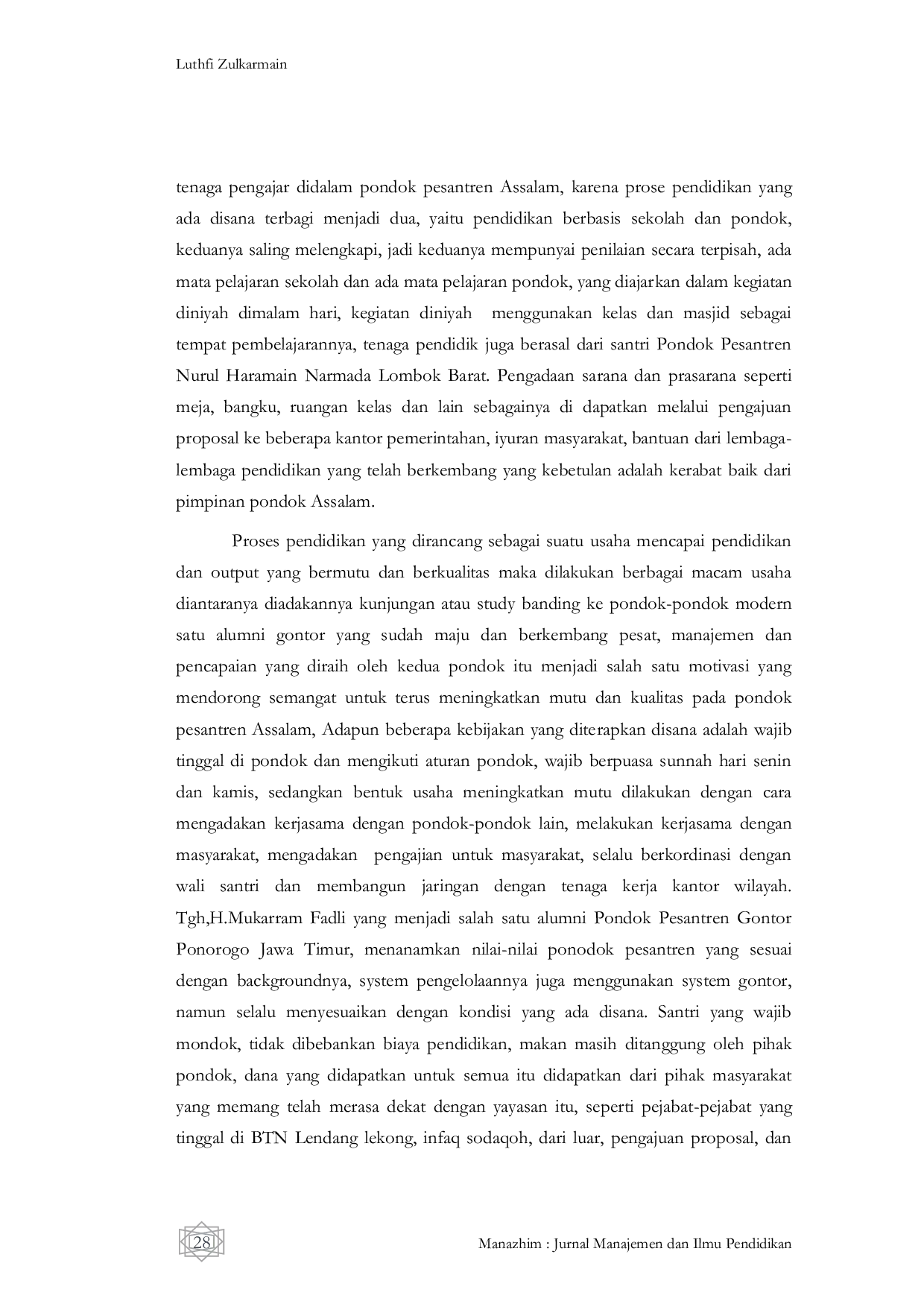 JURIS Analisis Mutu Input Proses Output Pendidikan Di Lembaga Pendidikan Islam Mts Assalam Kota Mataram Nusa Tenggara Barat