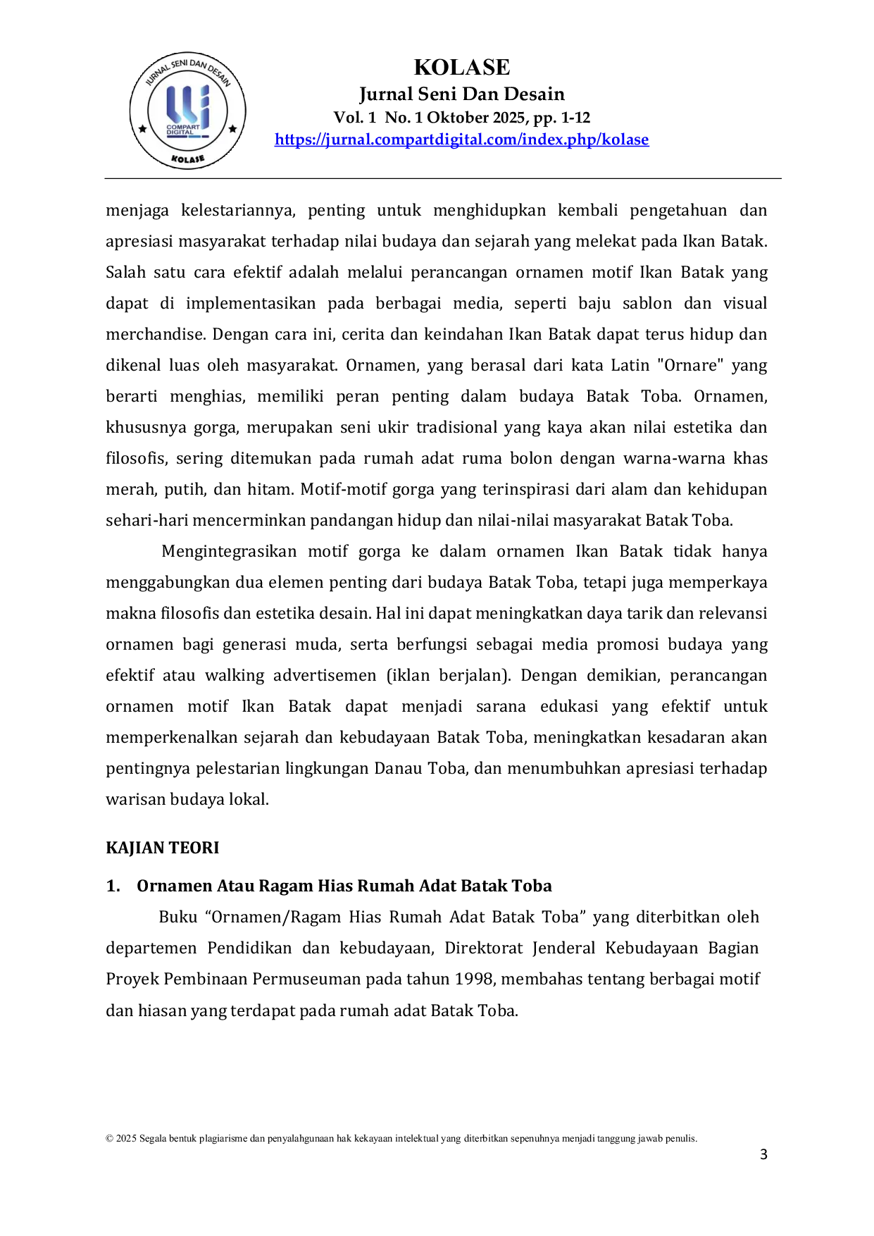 JURIS Perancangan Ornamen Motif Ikan Batak Sebagai Bentuk Pengenalan Sejarah dan Kebudayaan Batak Toba