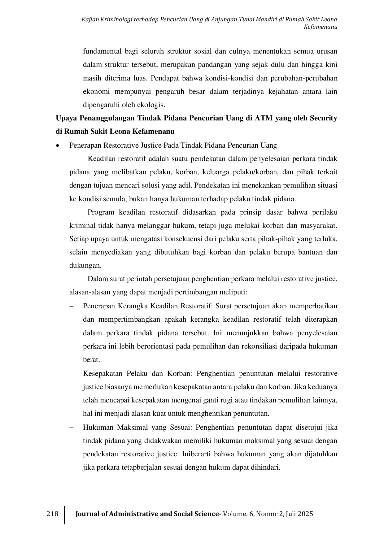 JURIS Kajian Kriminologi Terhadap Pencurian Uang Di Anjungan Tunai Mandiri Di Rumah Sakit Leona Kefamenanu