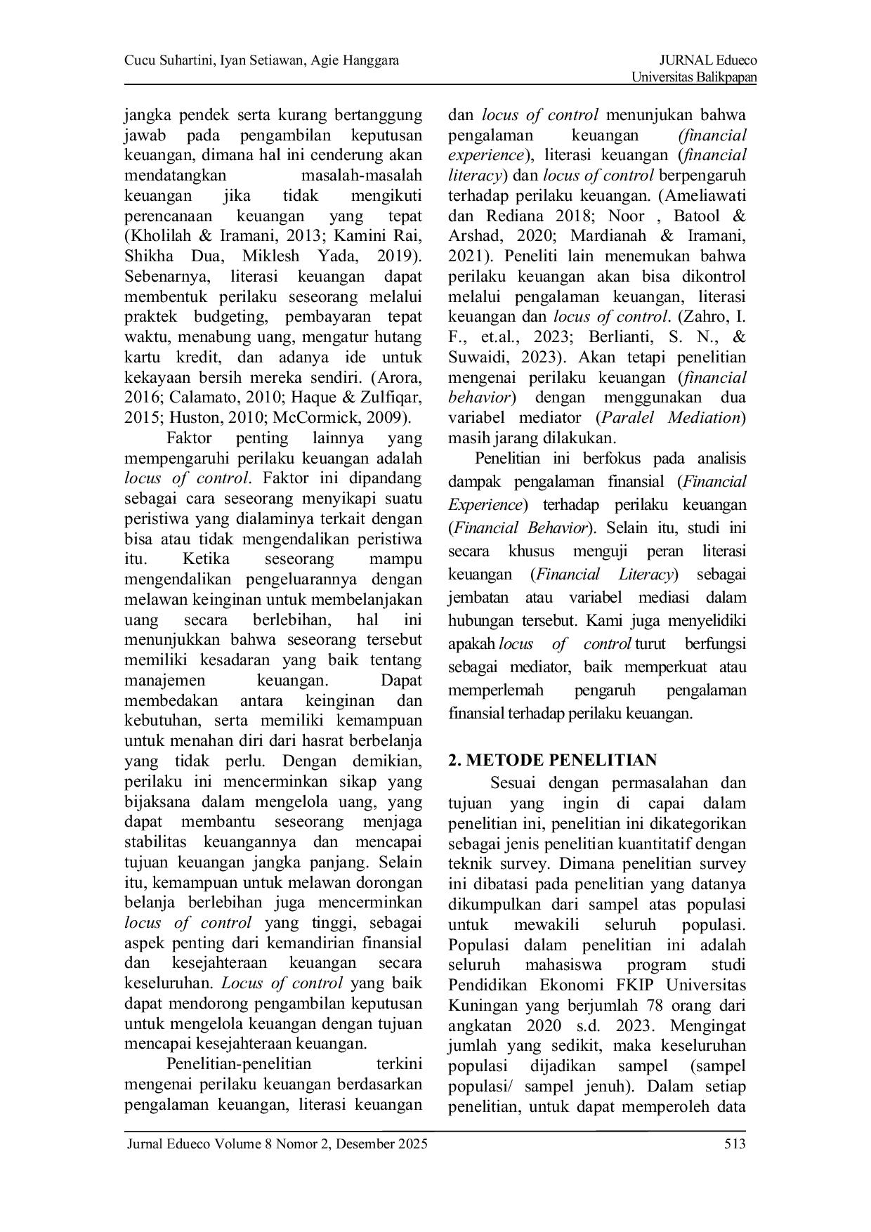 JURIS Analisis Financial Behavior Melalui Financial Experience Dengan Financial Literacy Dan Locus Of Control Sebagai Variabel Mediator