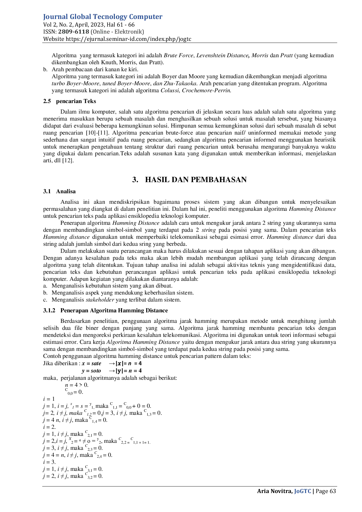 JURIS Penerapan Algoritma Approximate String Matching Untuk Pencarian Teks Pada Aplikasi Ensiklopedia Teknologi Komputer