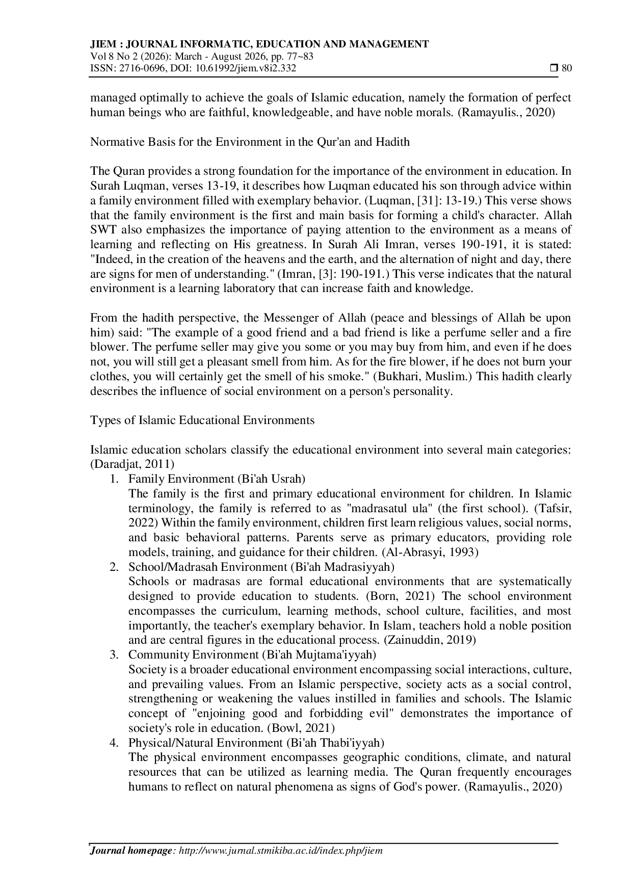 JURIS The Concept of Environment in Islamic Education and Its Role in Character Formation of Students