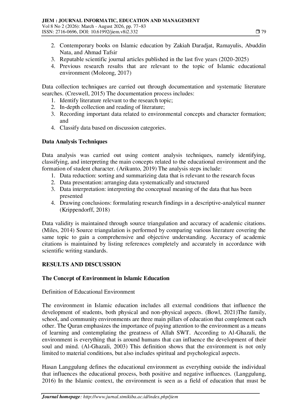 JURIS The Concept of Environment in Islamic Education and Its Role in Character Formation of Students