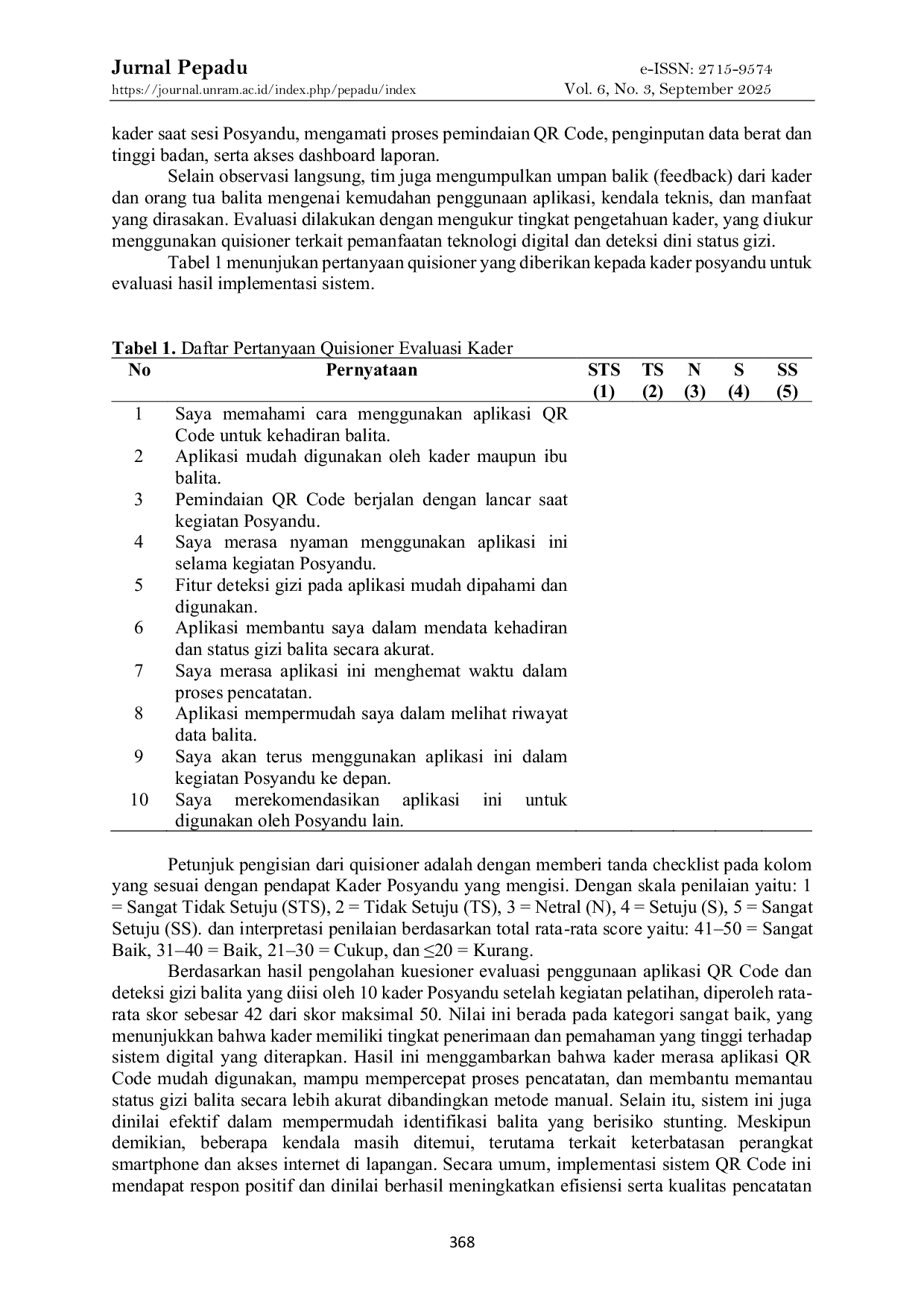 JURIS Penerapan Teknologi QR Code dan Aplikasi Mobile Sederhana untuk Digitalisasi Kehadiran Serta Deteksi Dini Status Gizi Balita di Posyandu