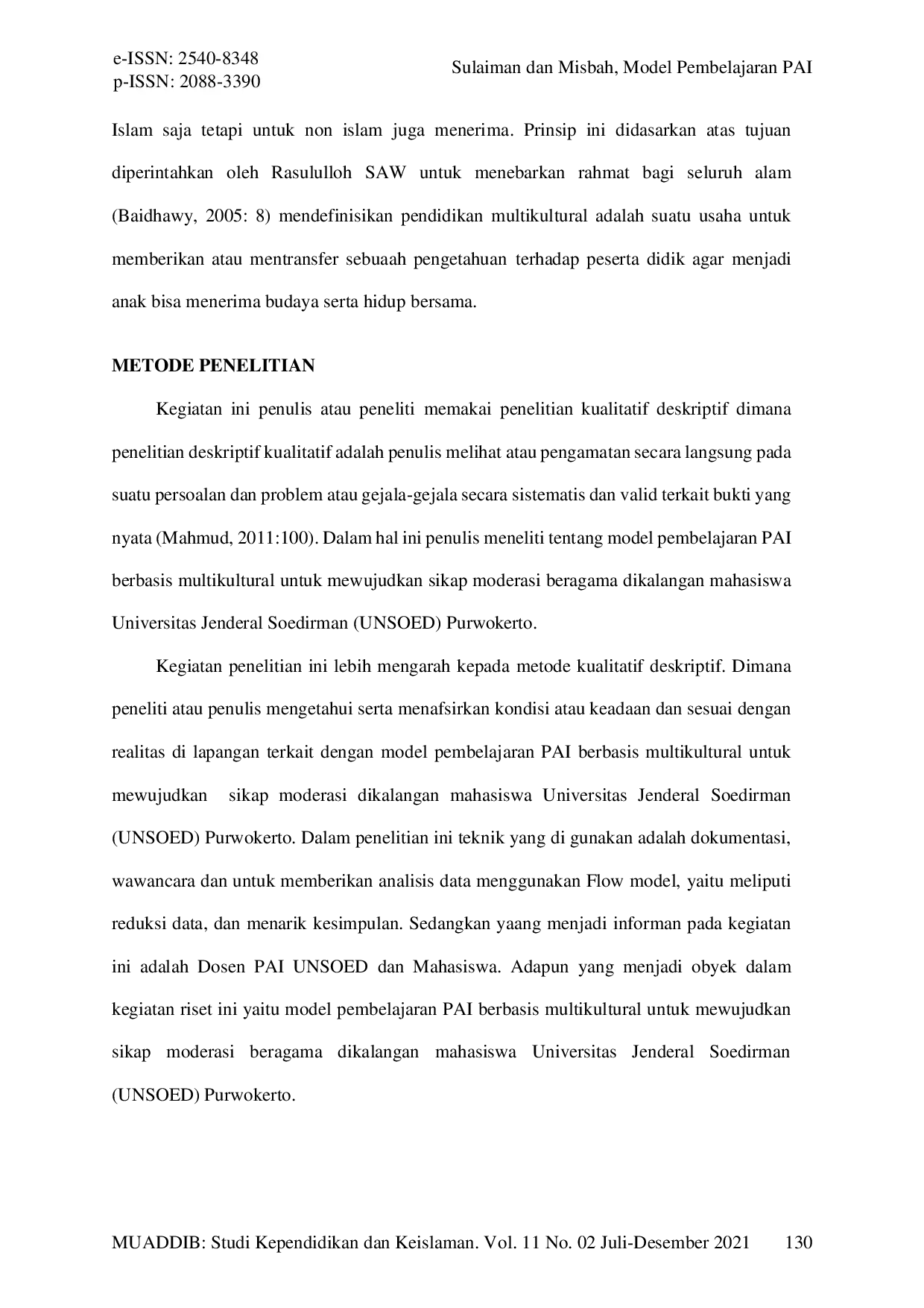 JURIS Model Pembelajaran Pai Berbasis Multikultural untuk Mewujudkan Moderasi Beragama Di Kalangan Mahasiswa Fakultas Ekonomi Unsoed Purwokerto