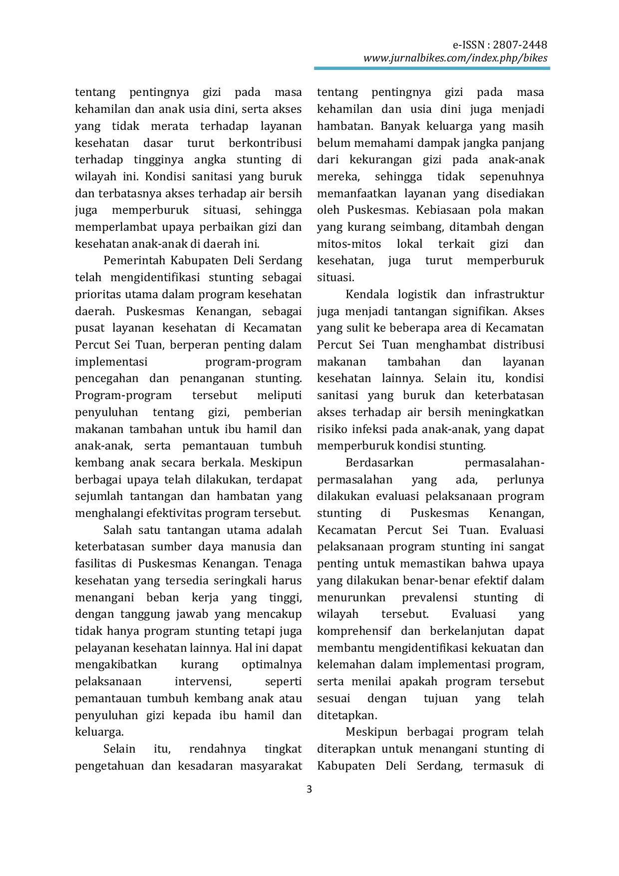 JURIS Analisis Pelaksanaan Program Stunting Di Puskesmas Kenangan Kecamatan Percut Sei Tuan Kabupaten Deli Serdang
