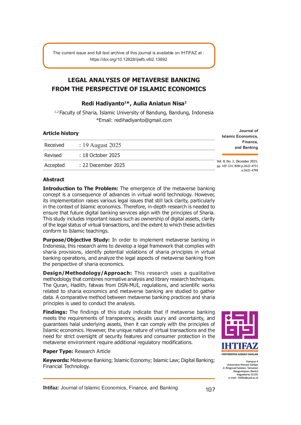 JURIS Legal Analysis of Metaverse Banking from the Perspective of Islamic Economics