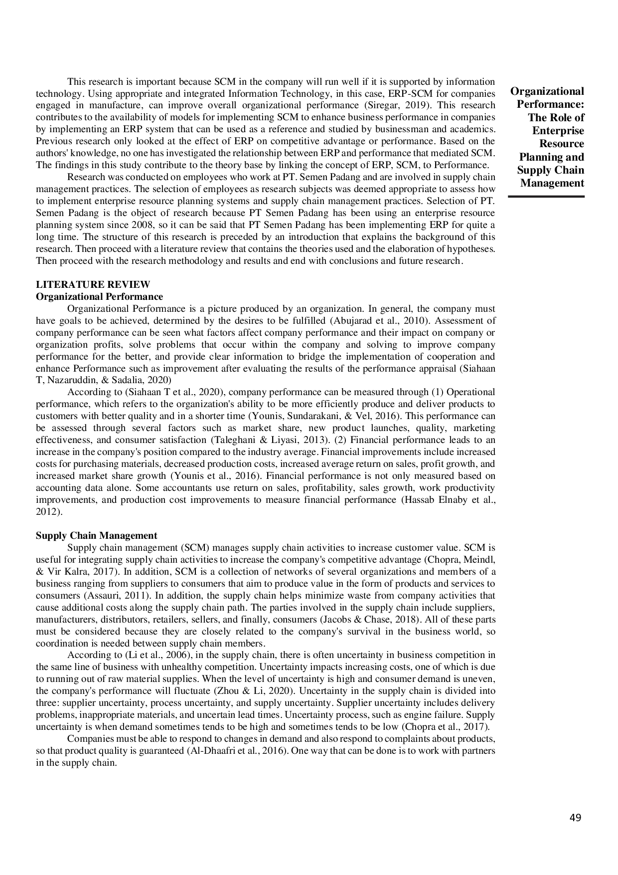 juris Organizational Performance The Role of Enterprise Resource Planning and Supply Chain Management