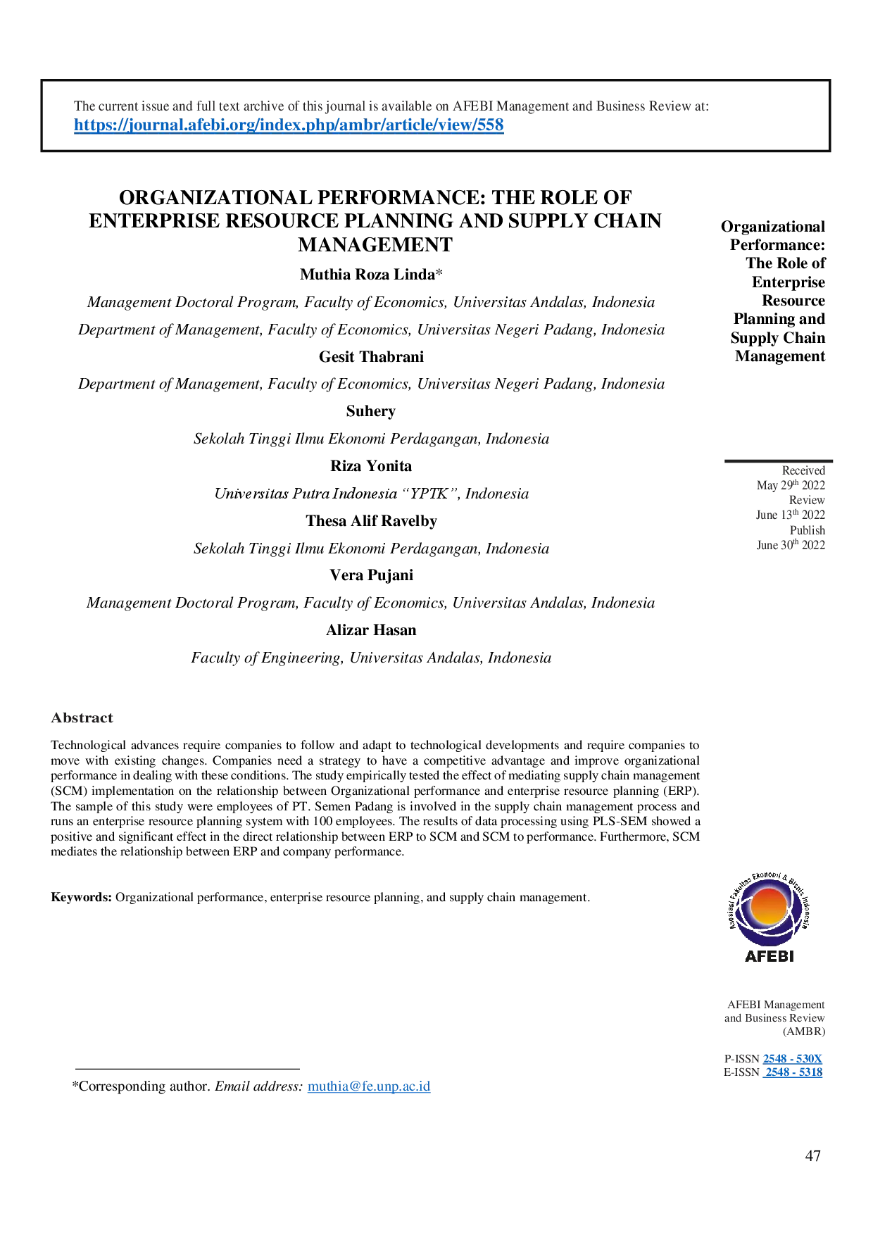 juris Organizational Performance The Role of Enterprise Resource Planning and Supply Chain Management