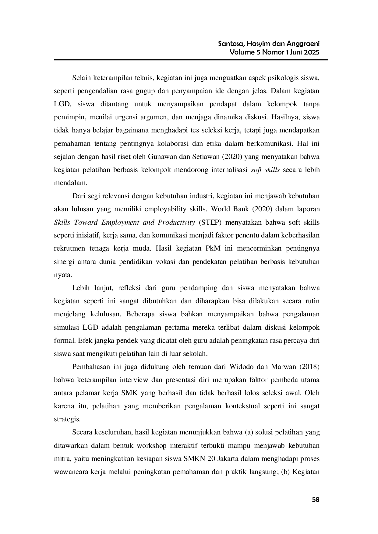 JURIS Peningkatan Soft Skills Siswa Smkn 20 Jakarta Melalui Workshop Interview Kerja