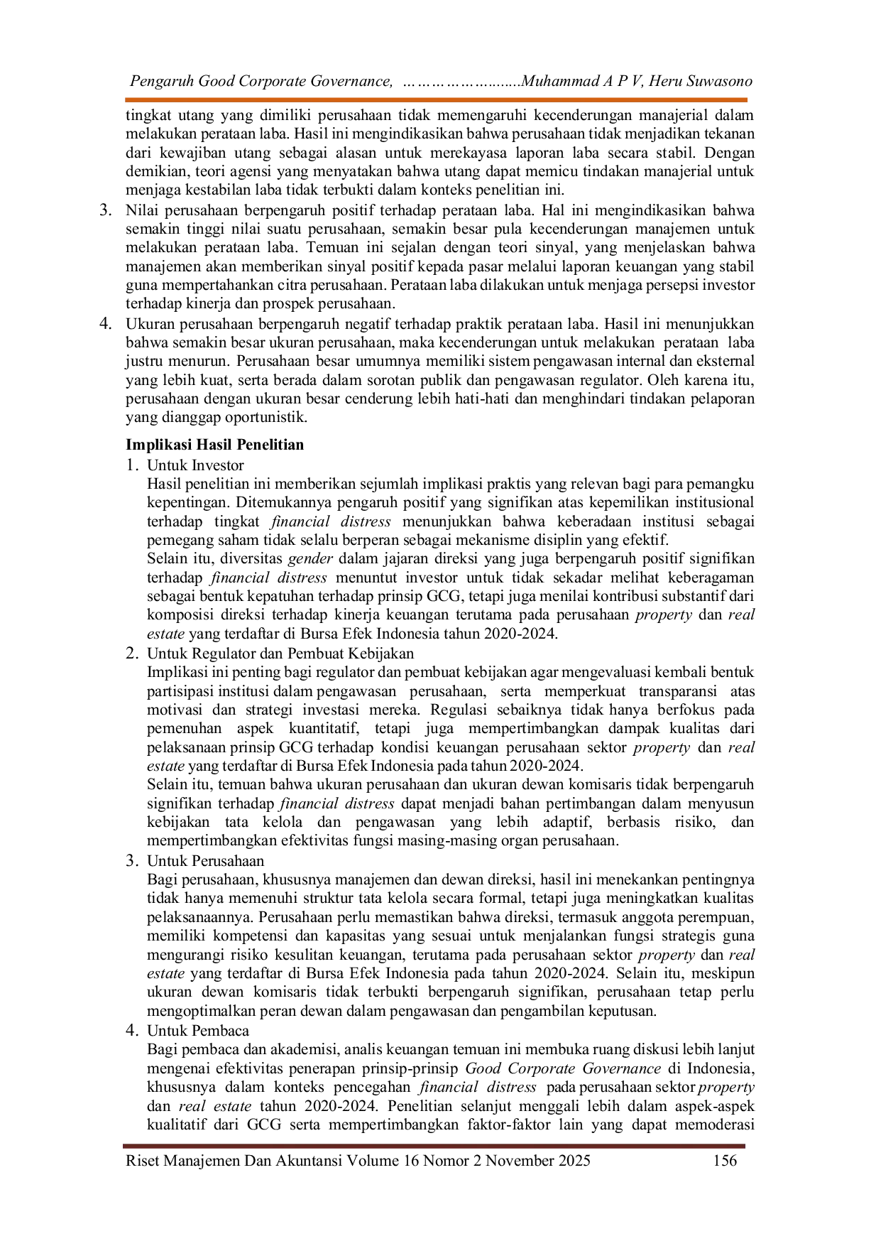 JURIS Pengaruh Good Corporate Governance Ukuran Perusahaan dan Diversitas Gender Direksi Terhadap Financial Distress Studi Empiris pada Perusahaan Property dan Real Estate yang Terdaftar di Bursa Efek In