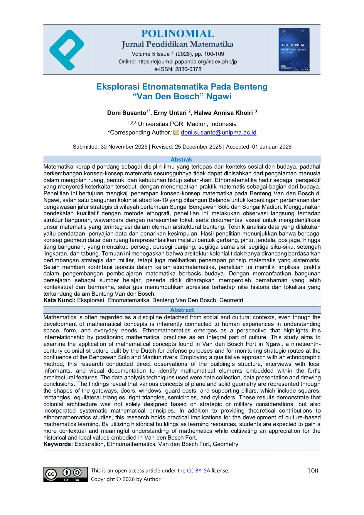JURIS Eksplorasi Etnomatematika Pada Benteng Van Den Bosch Ngawi