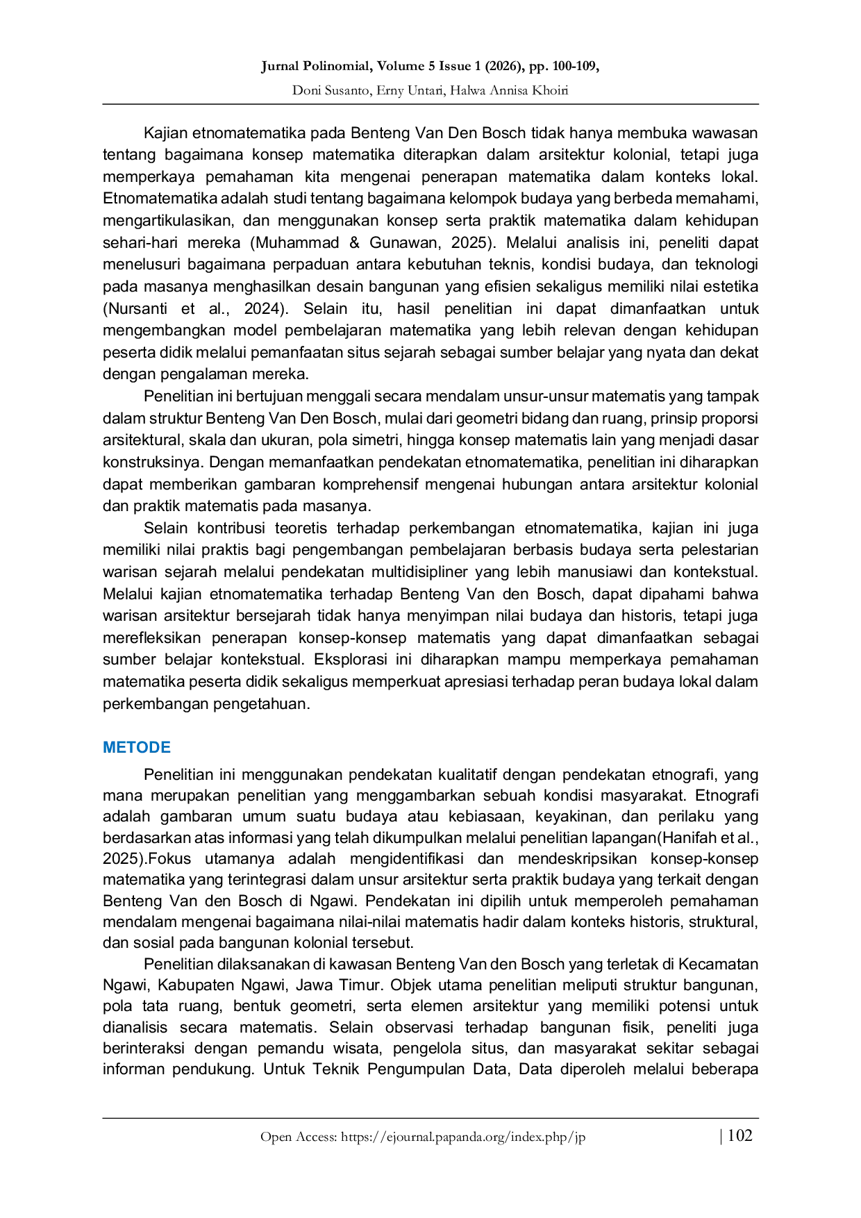 JURIS Eksplorasi Etnomatematika Pada Benteng Van Den Bosch Ngawi