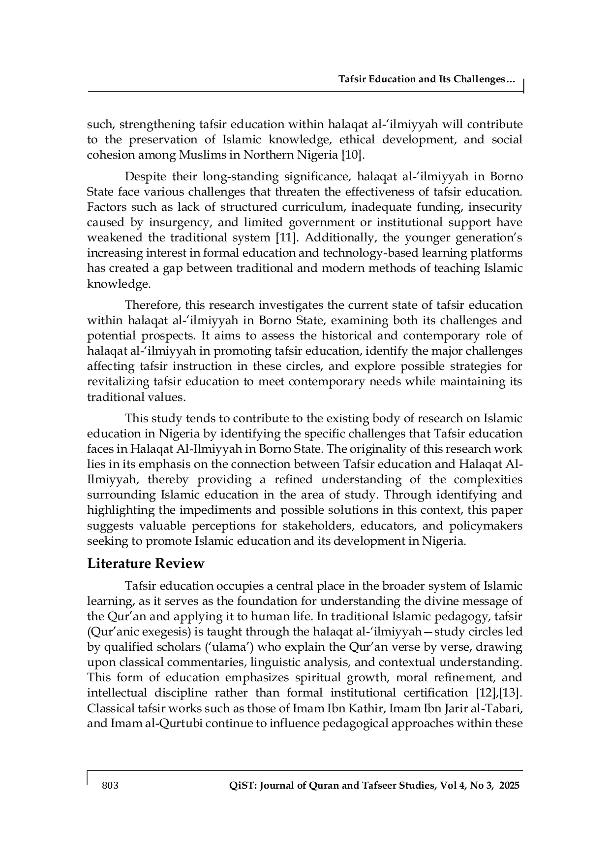 JURIS Tafsir Education and Its Challenges in Relation to Halaqat Al Ilmiyyah in Borno State Nigeria