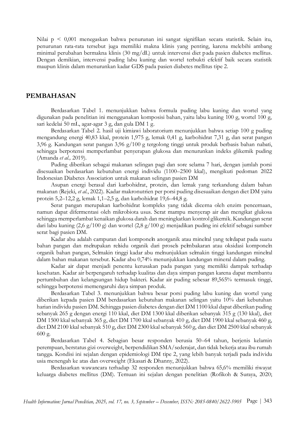 JURIS P Pengaruh Pemberian Modifikasi Makanan Selingan Puding Labu Kuning Wortel Terhadap Kadar Glukosa Darah Pasien Diabetes Mellitus Di RSUD Palembang BARI