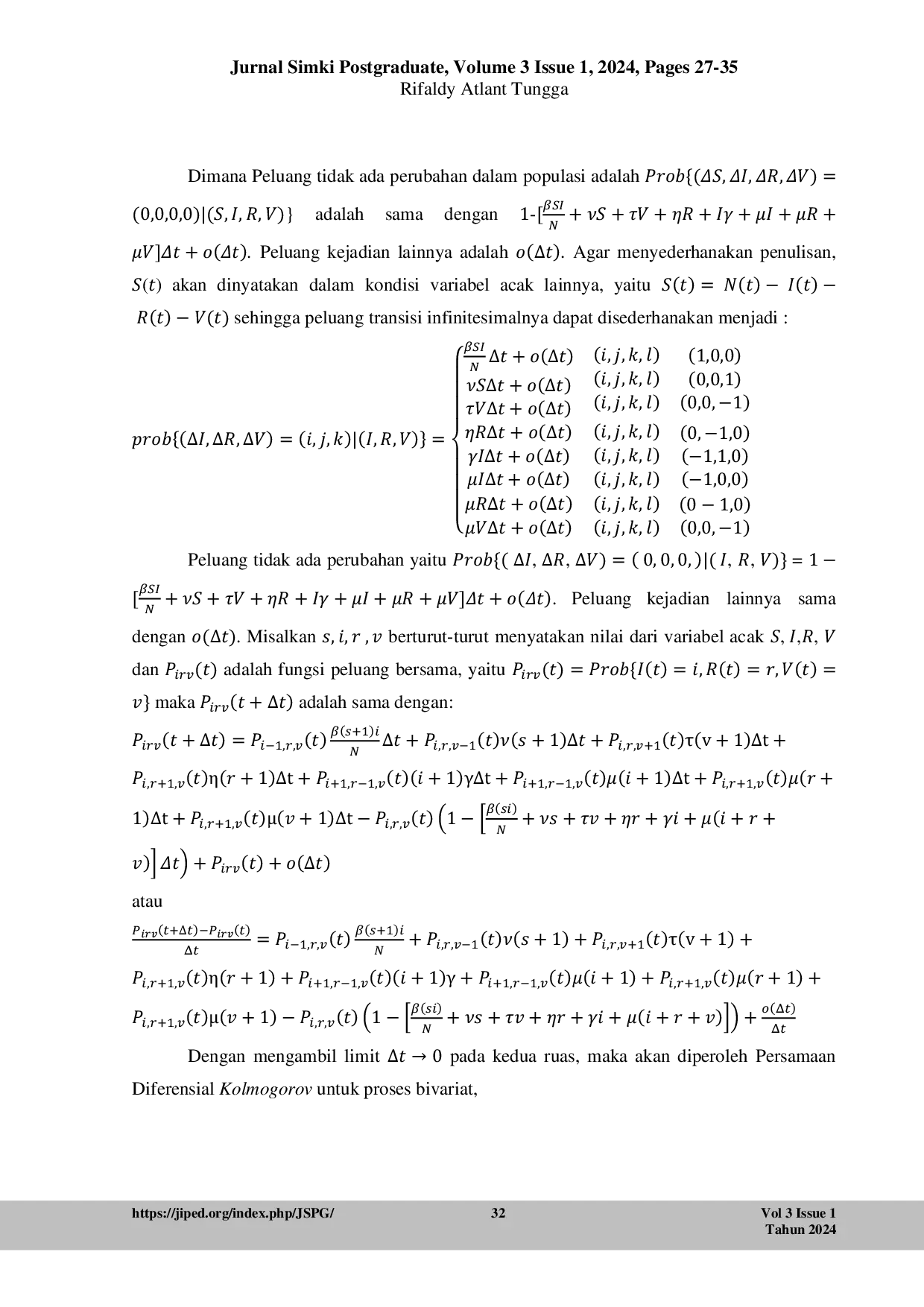 JURIS Analisis Model Rantai Markov Waktu Kontinu pada Model Transmisi dan Vaksinasi COVID 19 Studi Kasus Provinsi DKI Jakarta