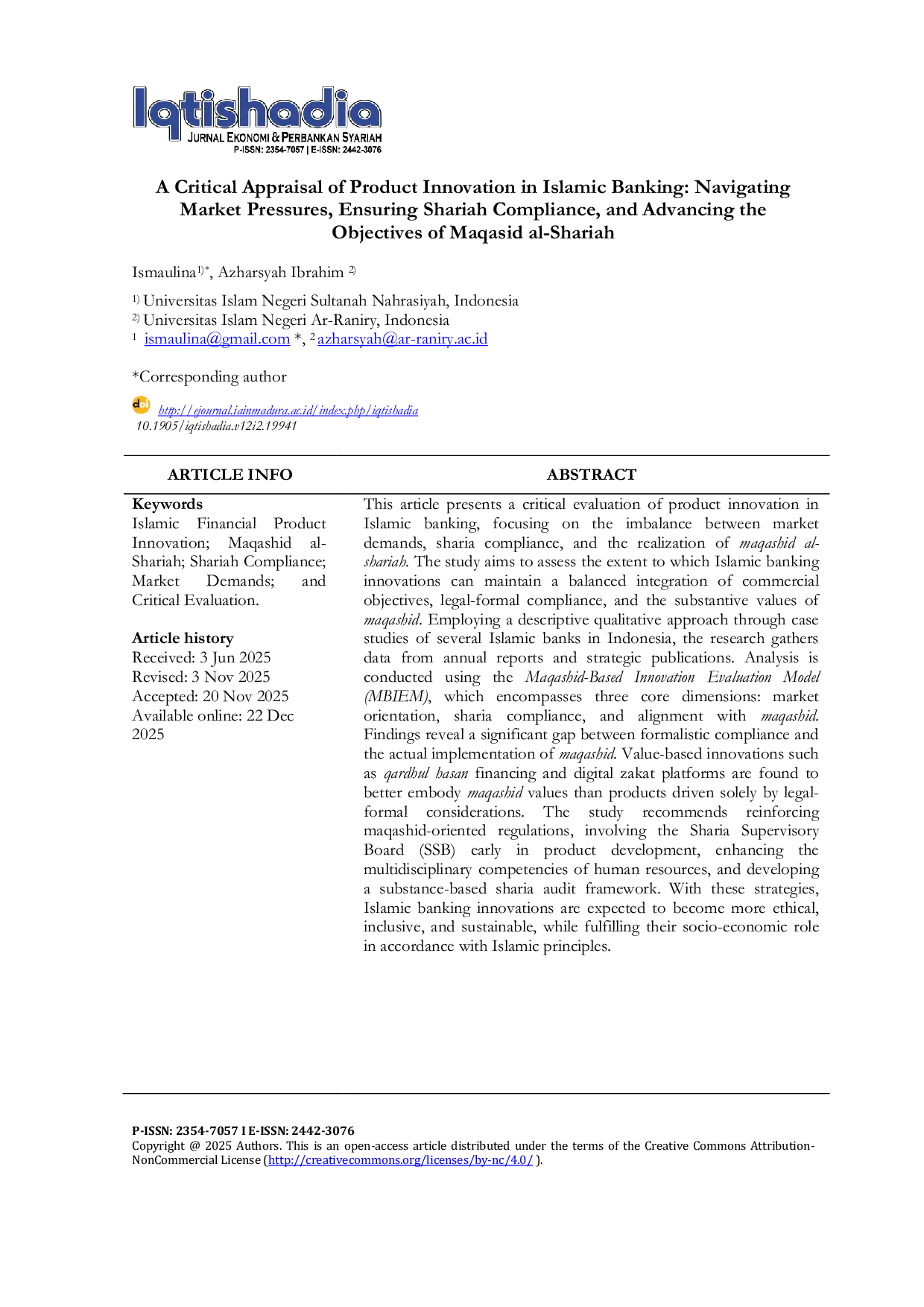 JURIS A Critical Appraisal of Product Innovation in Islamic Banking Navigating Market Pressures Ensuring Shariah Compliance and Advancing the Objectives of Maqasid al Shariah