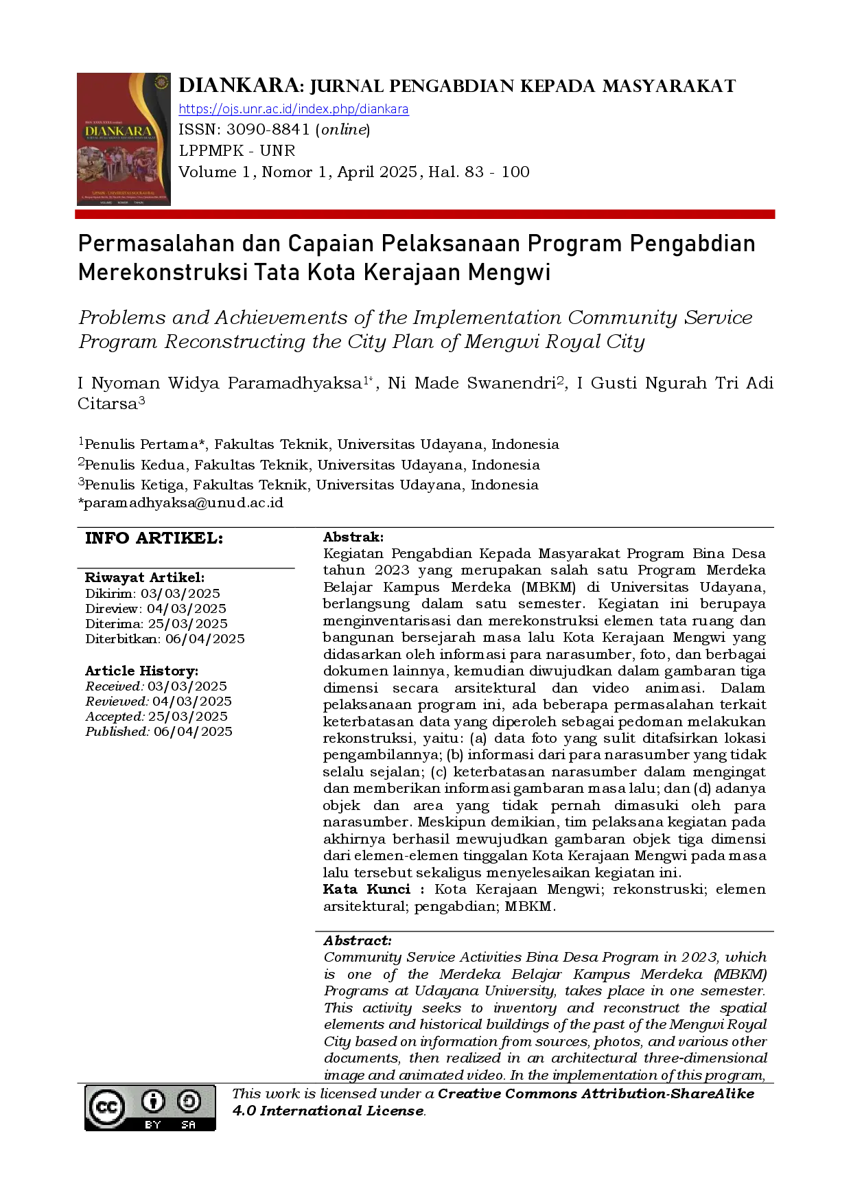 juris Permasalahan dan Capaian Pelaksanaan Program Pengabdian Merekonstruksi Tata Kota Kerajaan Mengwi