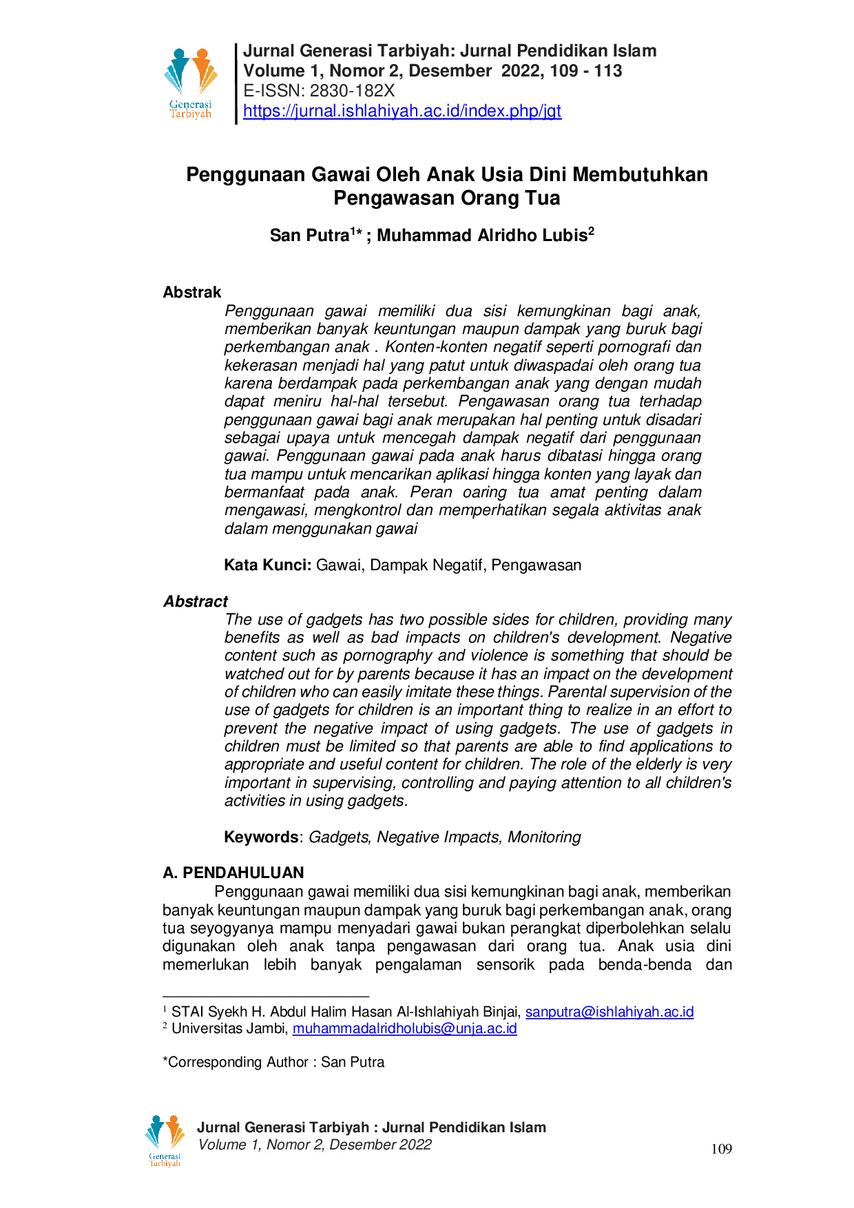 JURIS Penggunaan Gawai Oleh Anak Usia Dini Membutuhkan Pengawasan Orang Tua