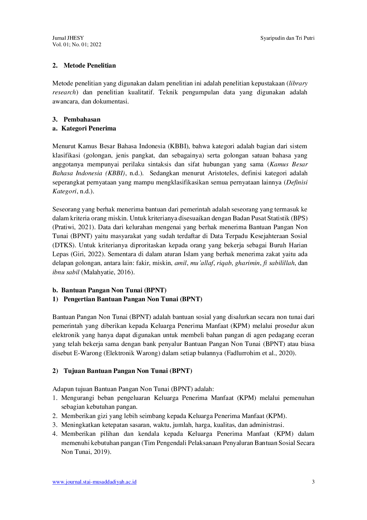 JURIS Kajian Kategori Penerima Bantuan Pangan Non Tunai BPNT dalam Perspektif Hukum Ekonomi Syari ah