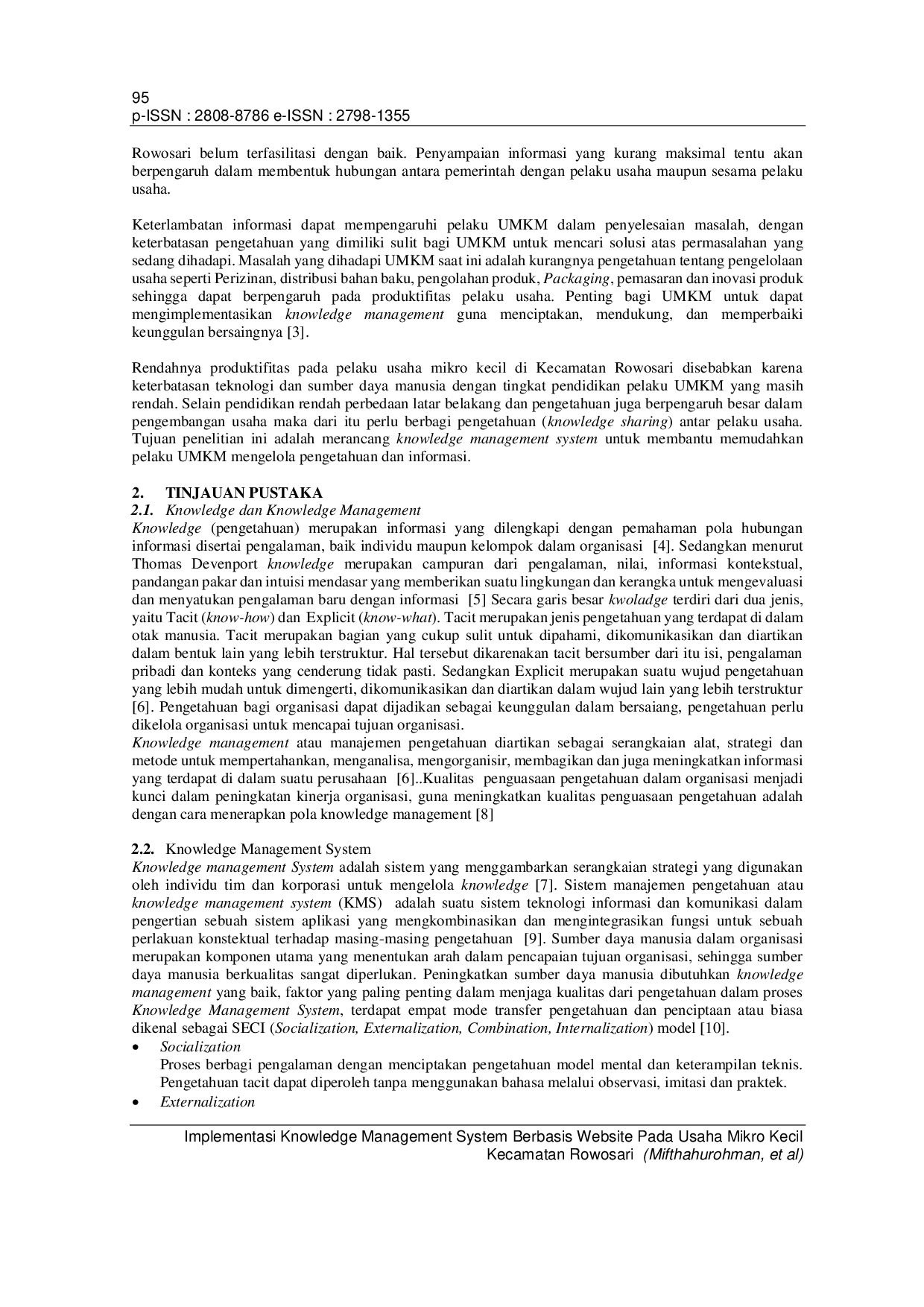 JURIS Implementasi Knowledge Management System pada Usaha Mikro Kecil Kecamatan Rowosari